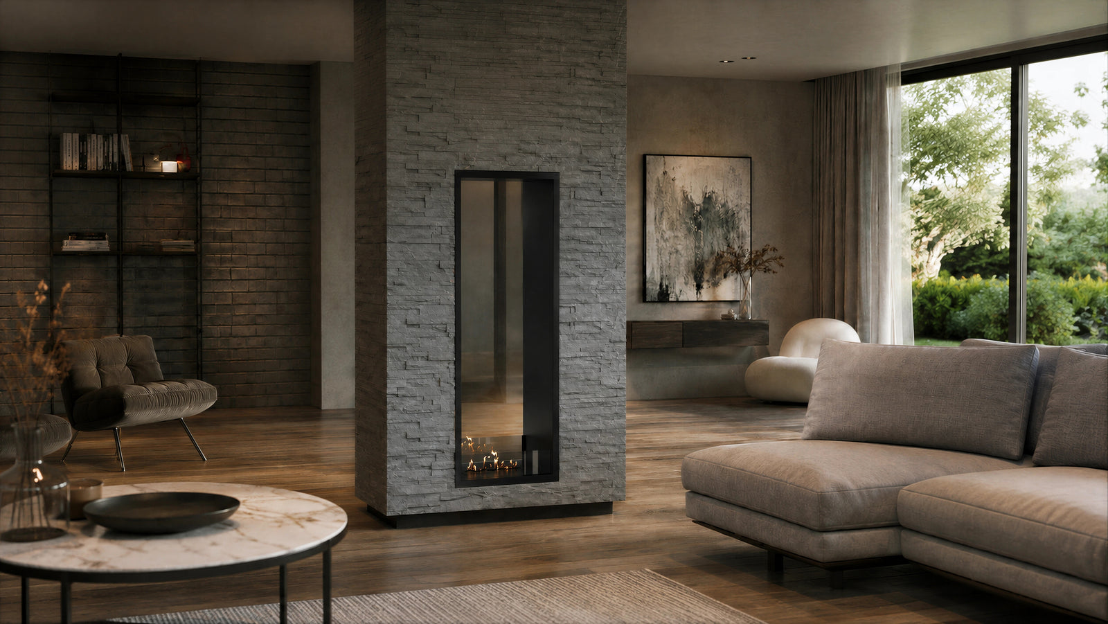 Fame Vertical See-Through Bio Ethanol Fireplace 60 x 160 cm