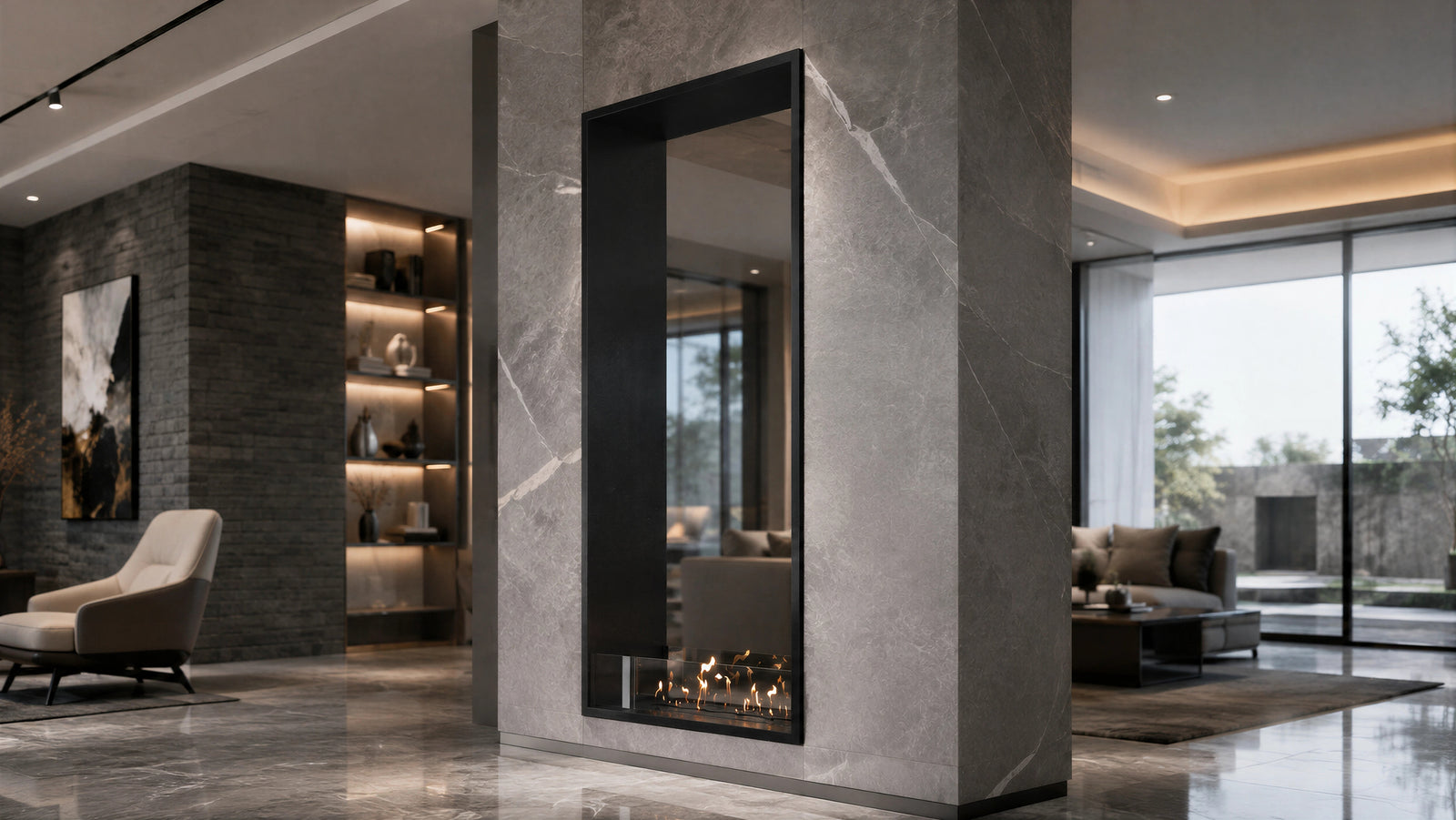 Fame Vertical See-Through Bio Ethanol Fireplace 70 x 140 cm