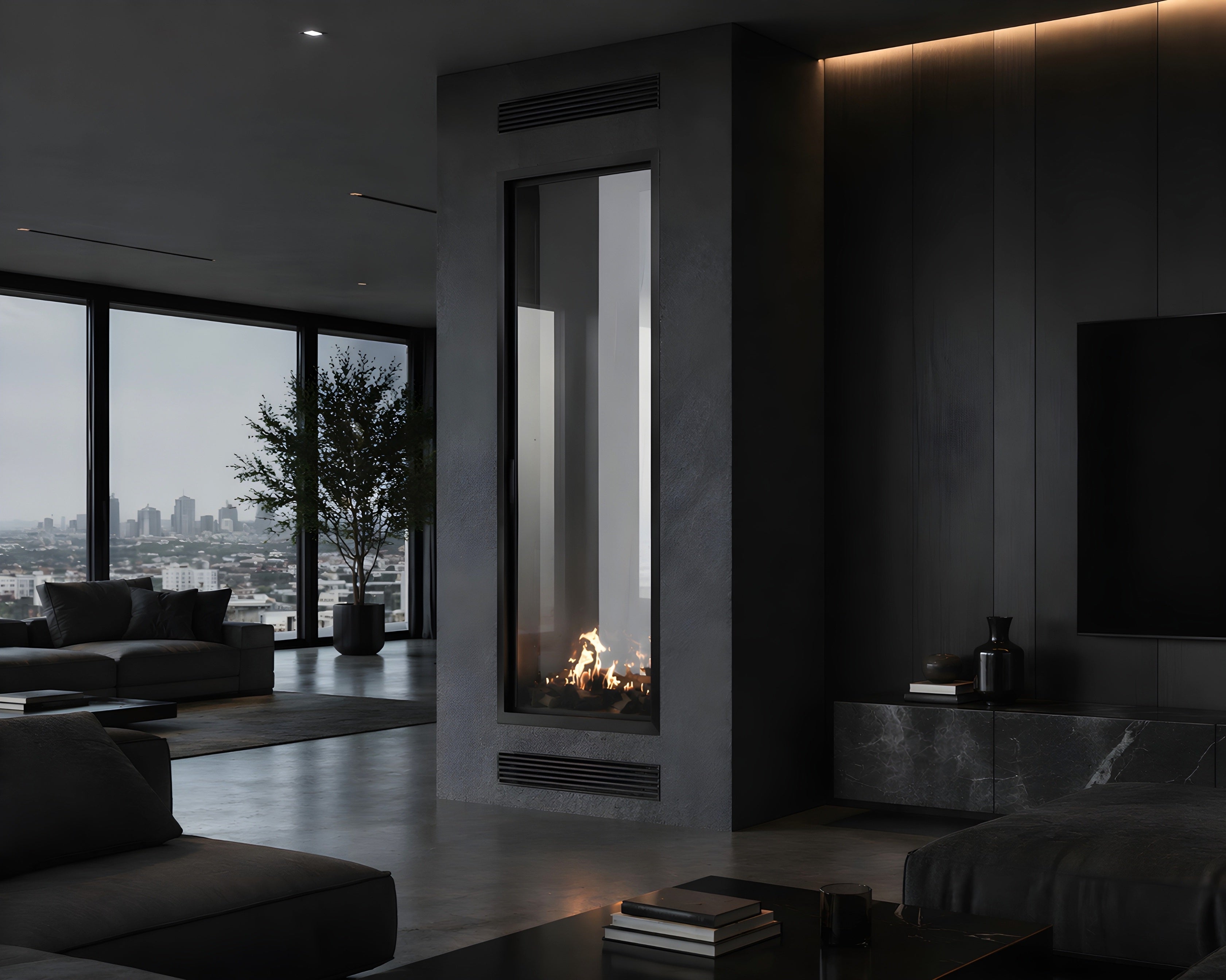 Image of Fame Vertical See-Through Fireplace Full Glass 100 x 160 cm