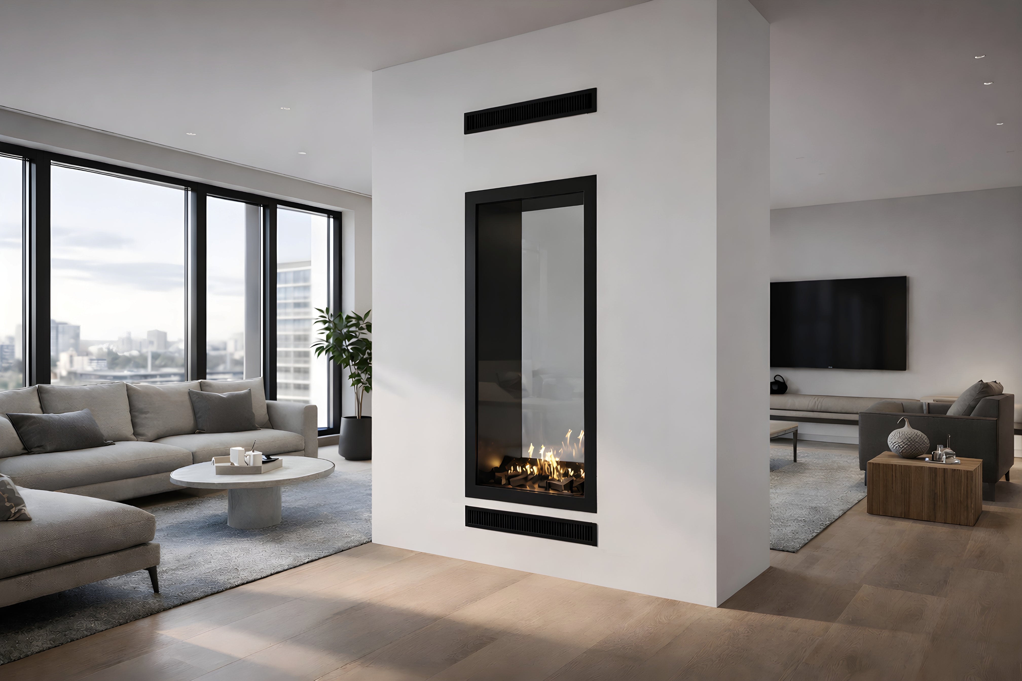 Image of Fame Vertical See-Through Fireplace Full Glass 80 x 120 cm