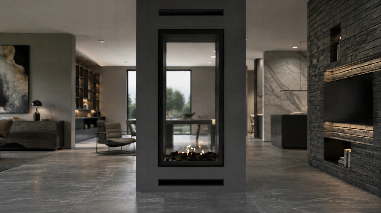 Fame Vertical See-Through Fireplace Full Glass 90 x 100 cm