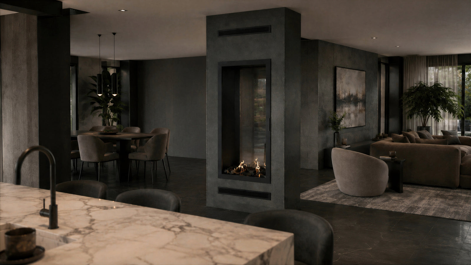 Fame Vertical See-Through Fireplace Full Glass 90 x 180 cm