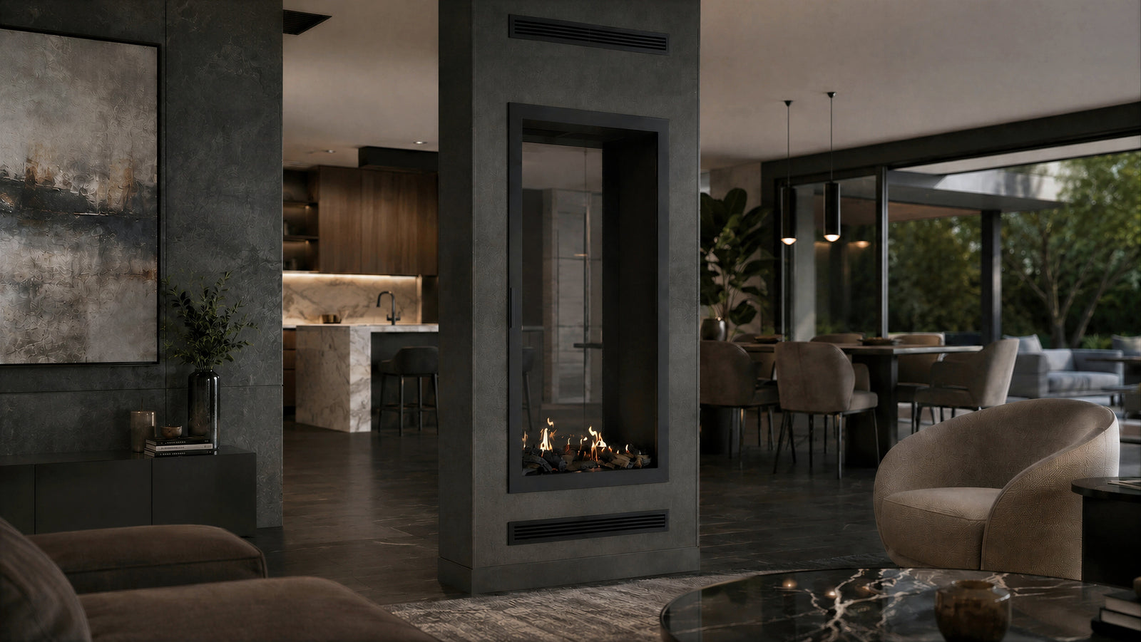 Fame Vertical See-Through Fireplace Full Glass 90 x 180 cm