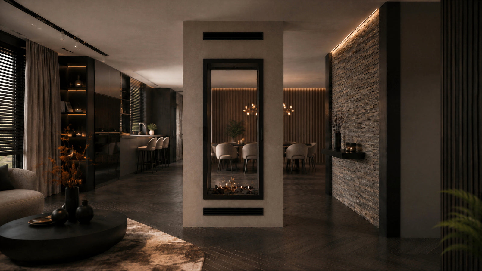 Fame Vertical See-Through Fireplace Full Glass 90 x 200 cm