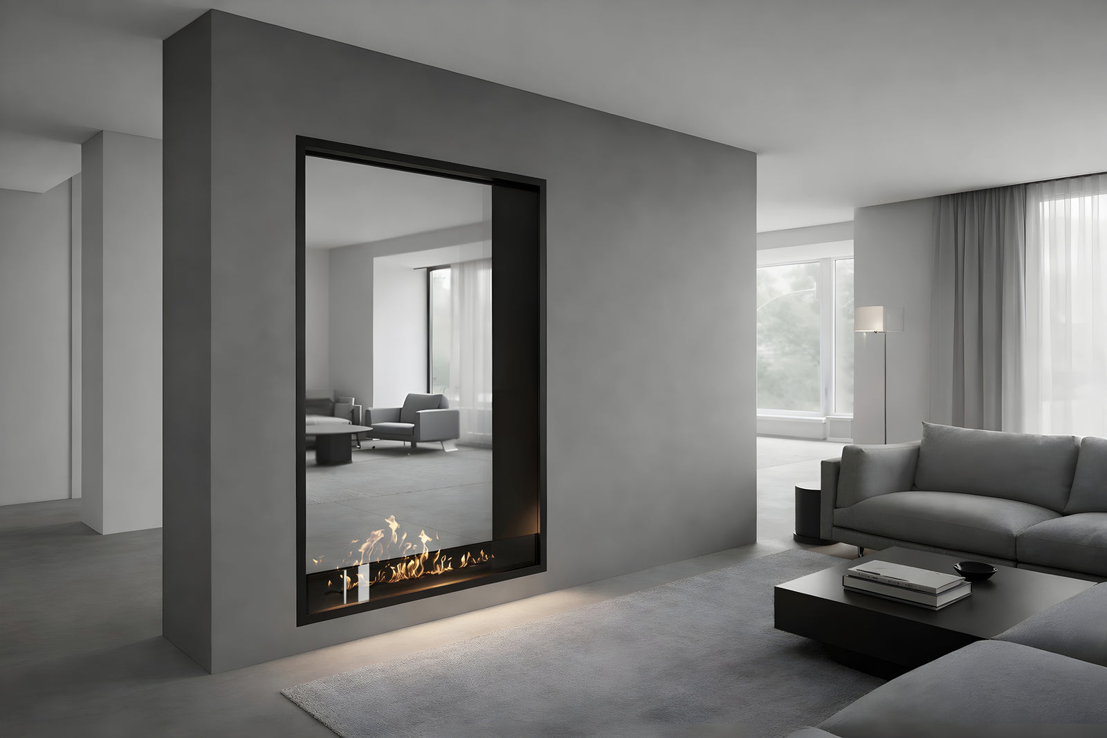 Fame Vertical See-through Fireplace Single Full Glass 100 x 200 cm