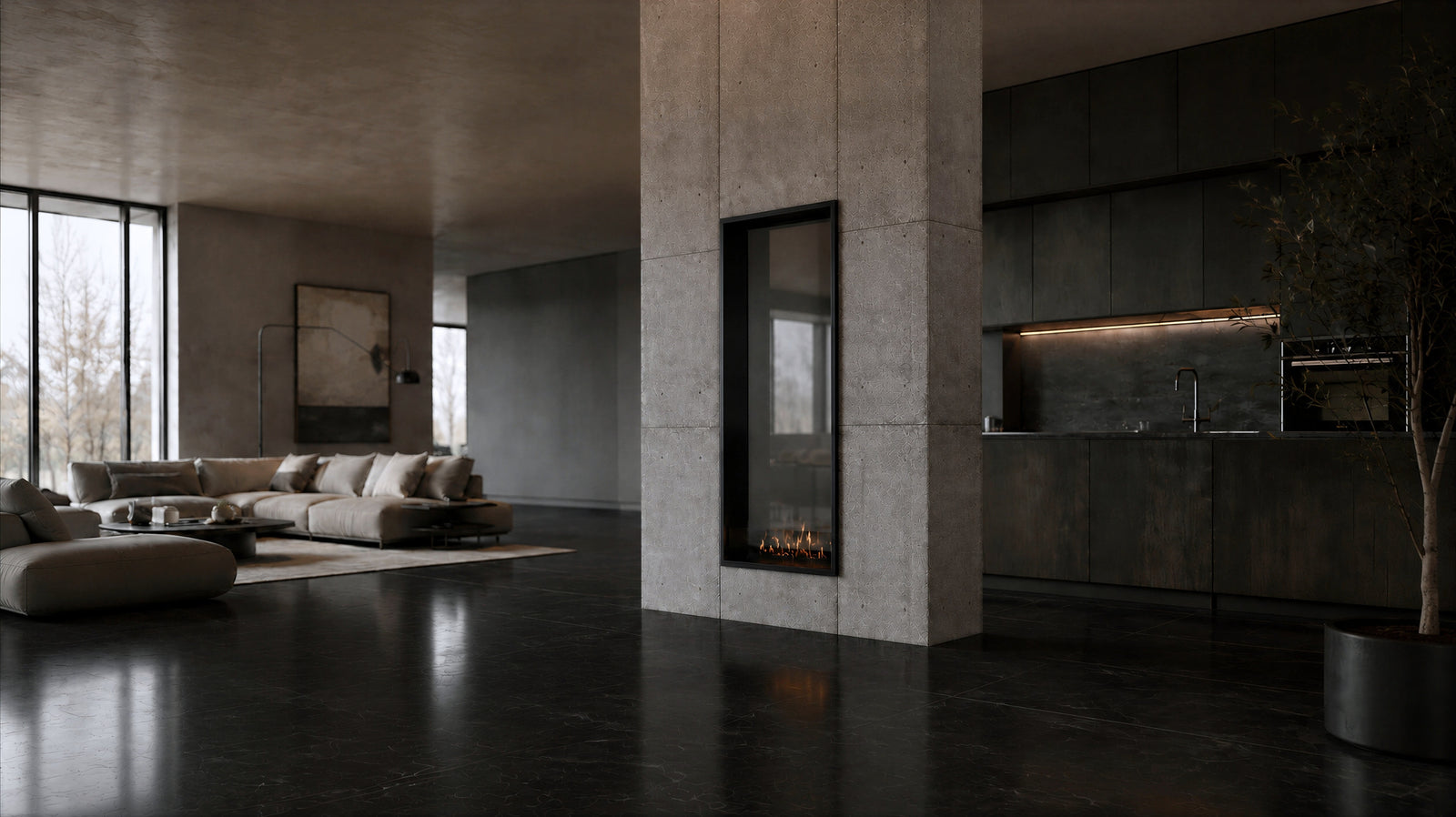 Fame Vertical See-through Fireplace Single Full Glass 60 x 120 cm