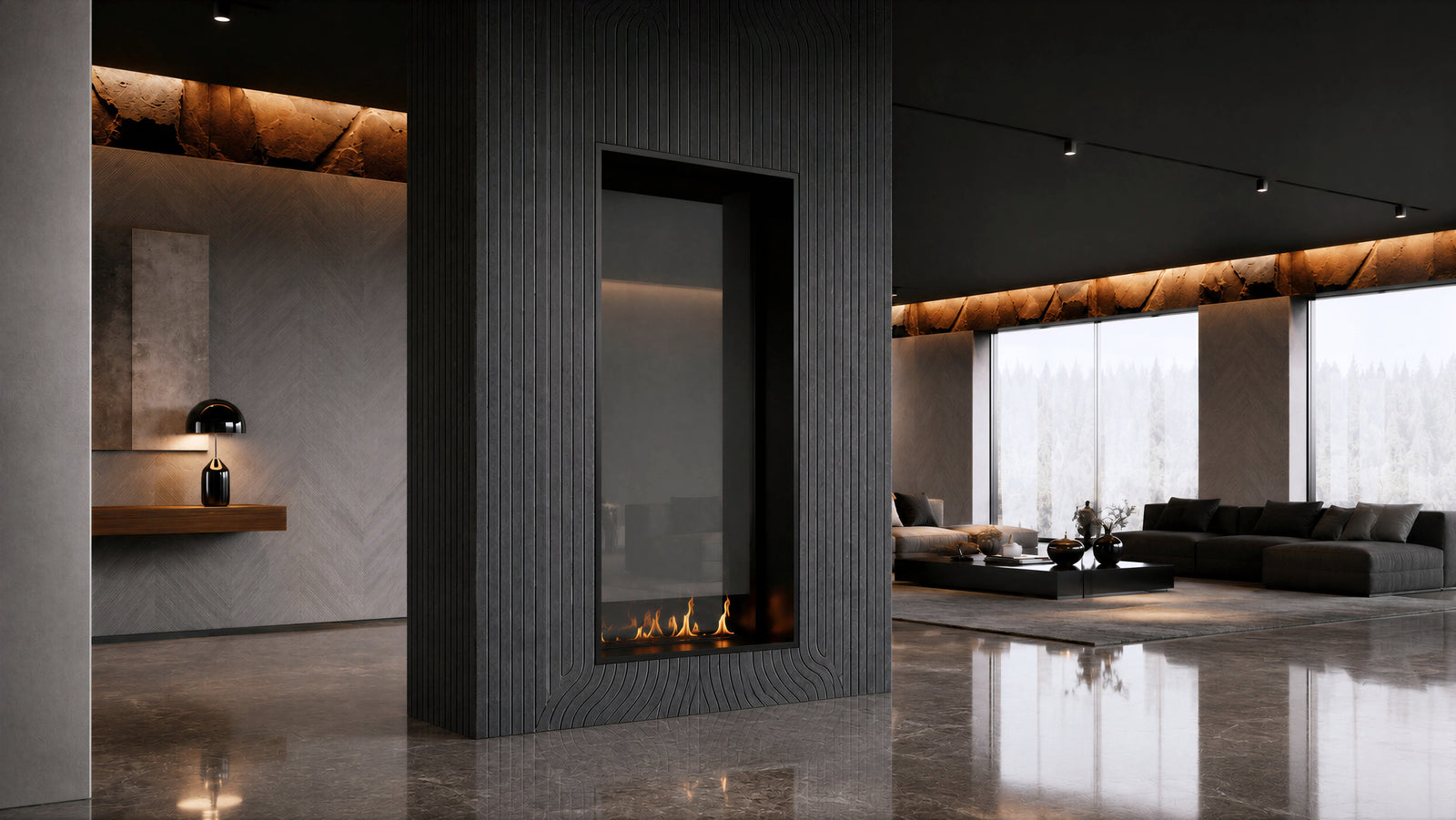 Fame Vertical See-through Fireplace Single Full Glass 70 x 140 cm