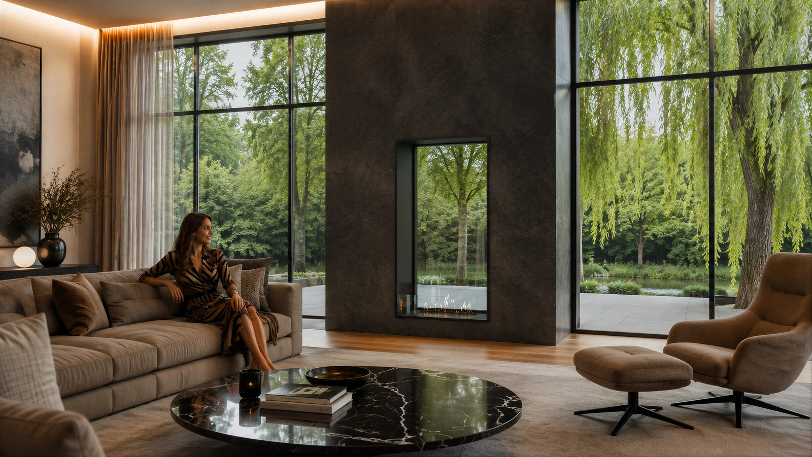 Fame Vertical See-through Fireplace Single Full Glass 80 x 100 cm