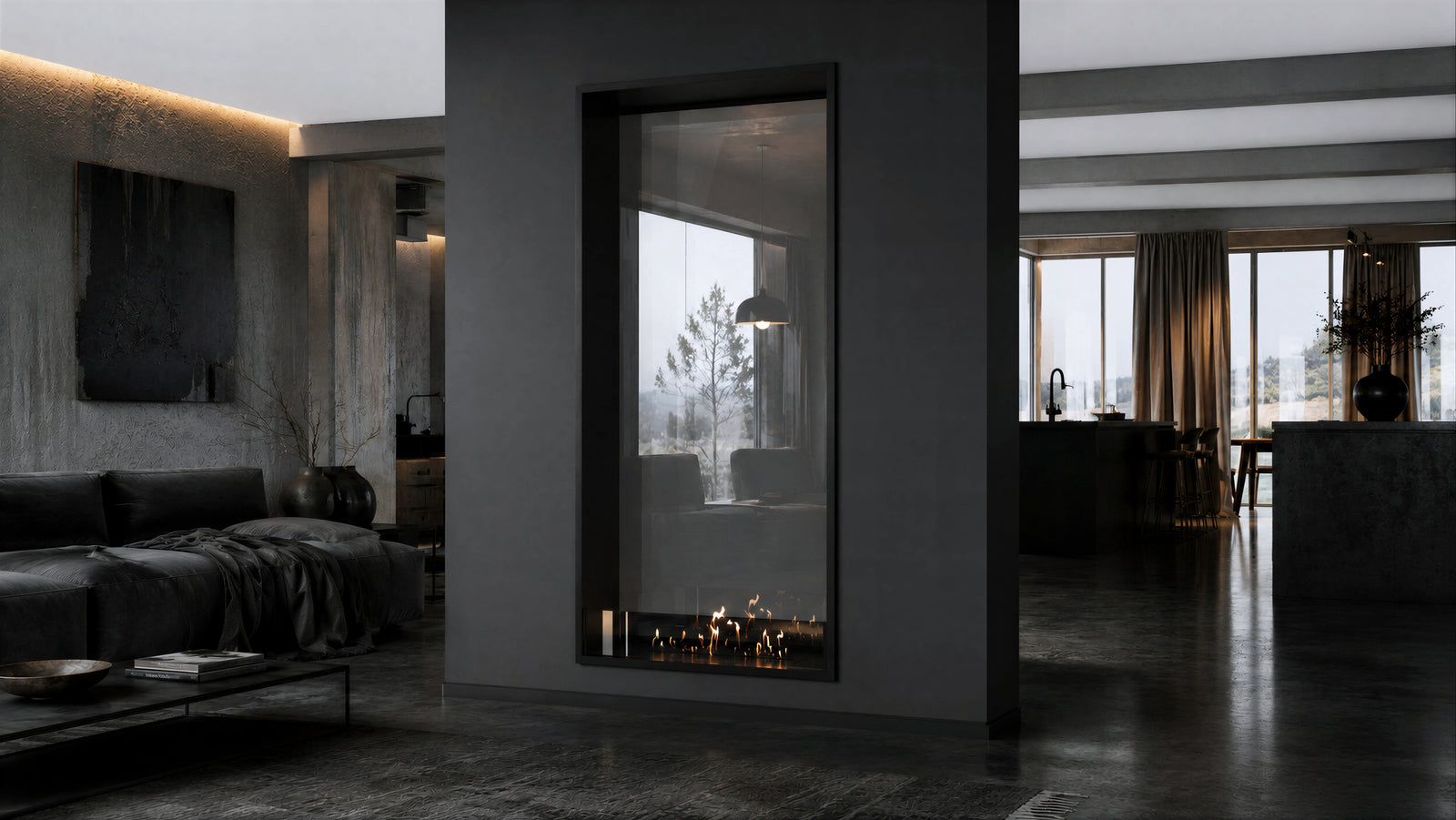 Fame Vertical See-through Fireplace Single Full Glass 90 x 140 cm