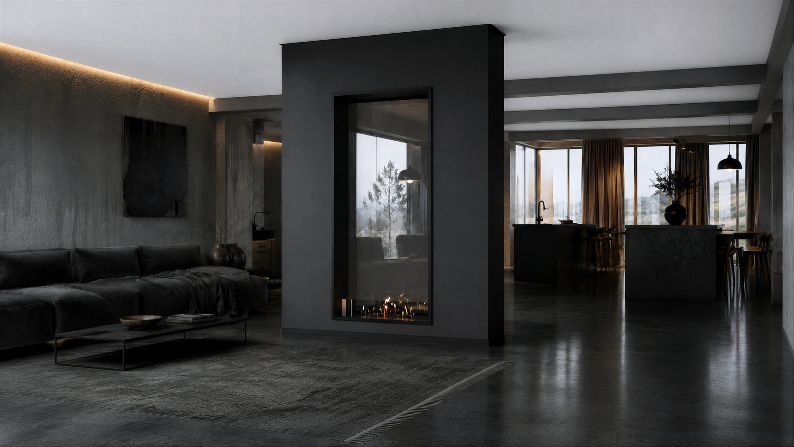 Fame Vertical See-through Fireplace Single Full Glass 90 x 140 cm