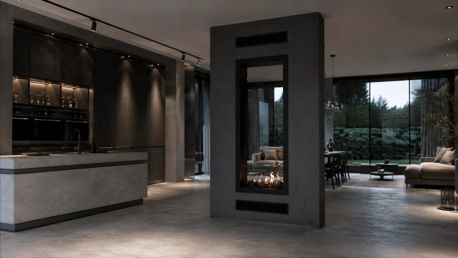 Fame Vertical See-Through Fireplace Full Glass 70 x 160 cm