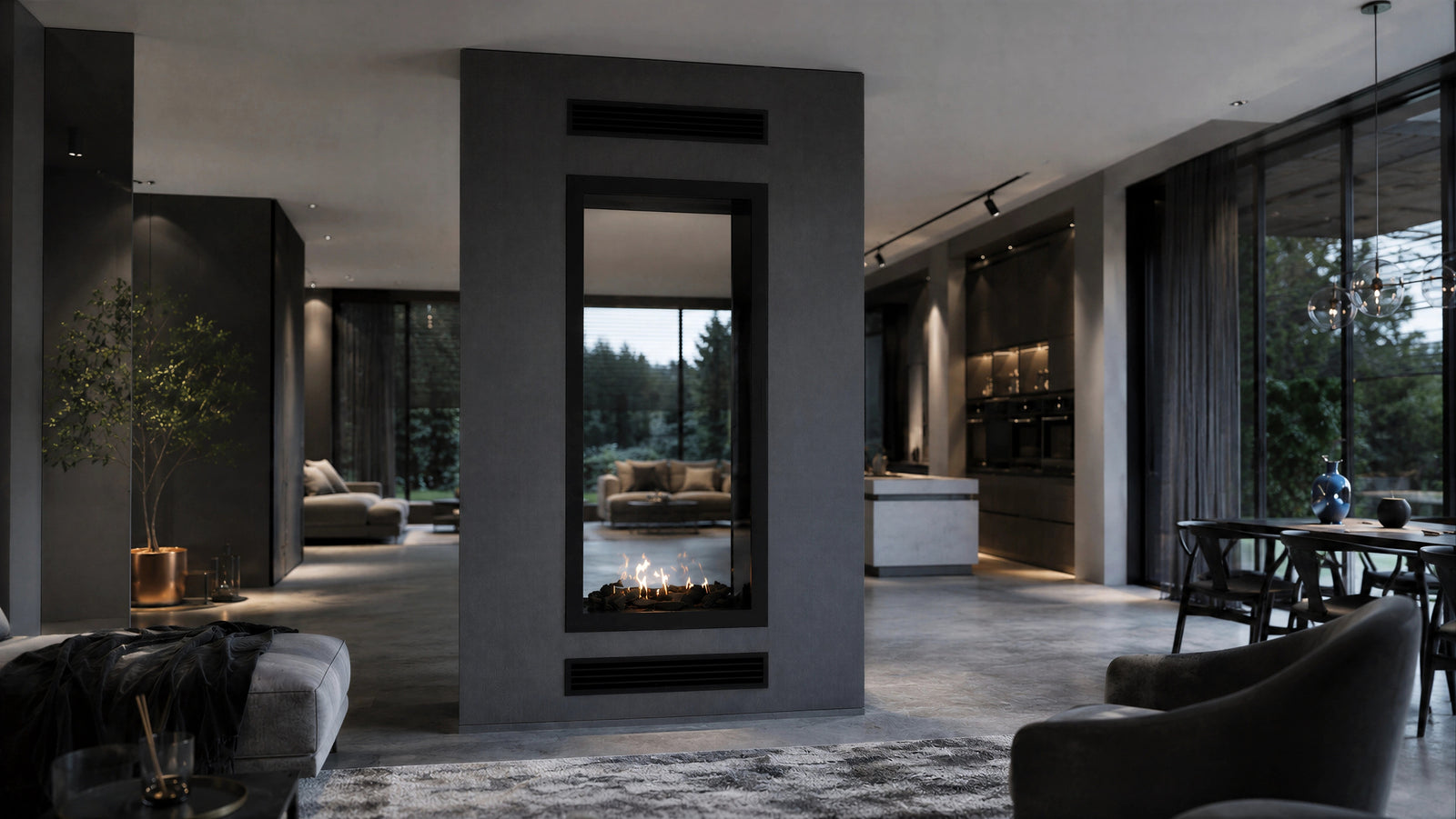 Fame Vertical See-Through Fireplace Full Glass 70 x 160 cm