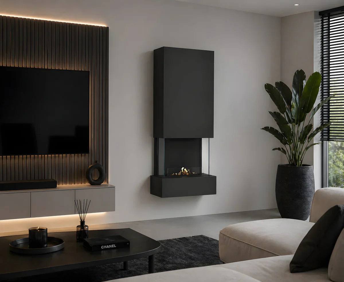Holly Wall Mounting Fireplace Black H180 cm