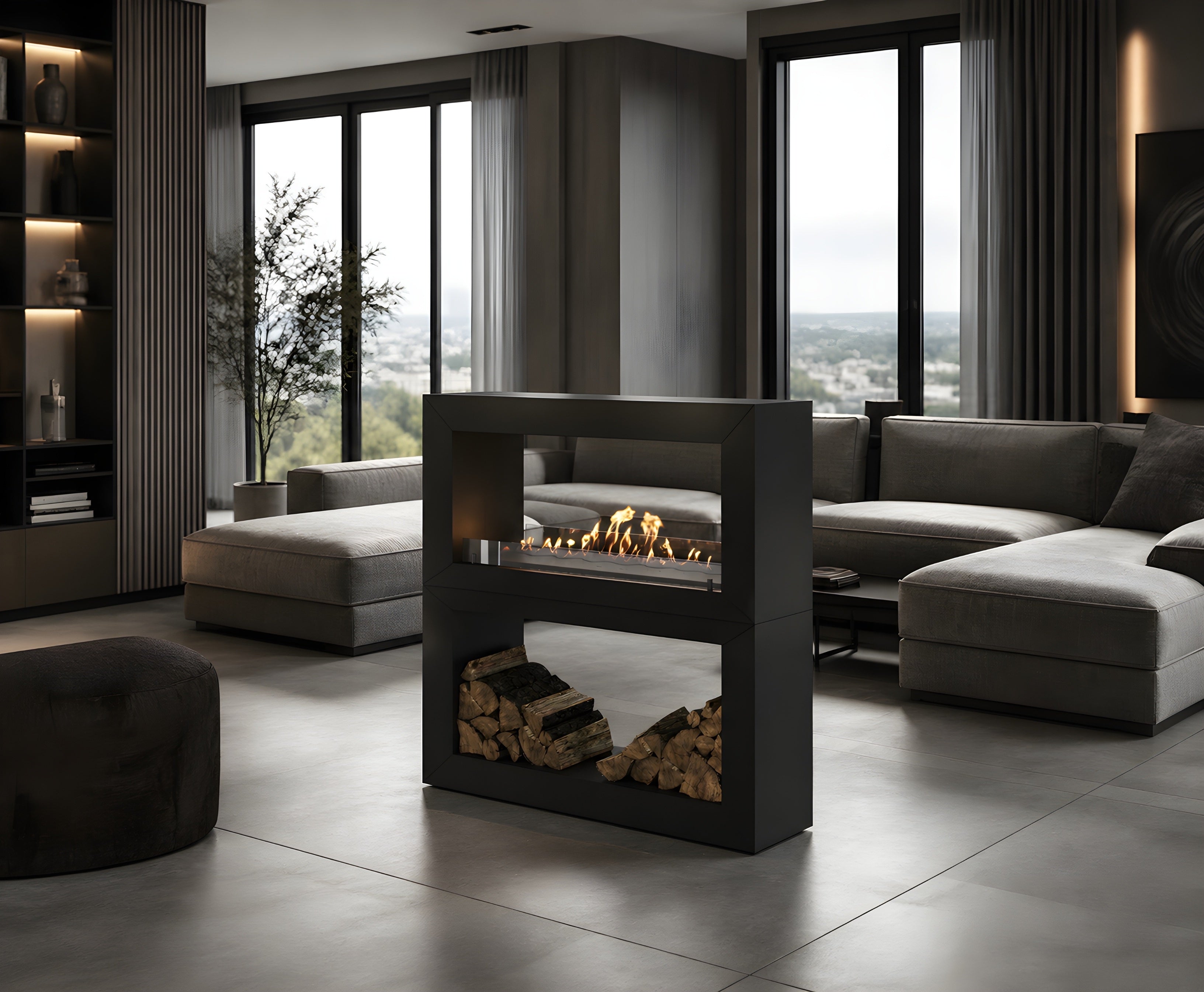 Image of Home Room Divider See-through Fireplace 120 cm