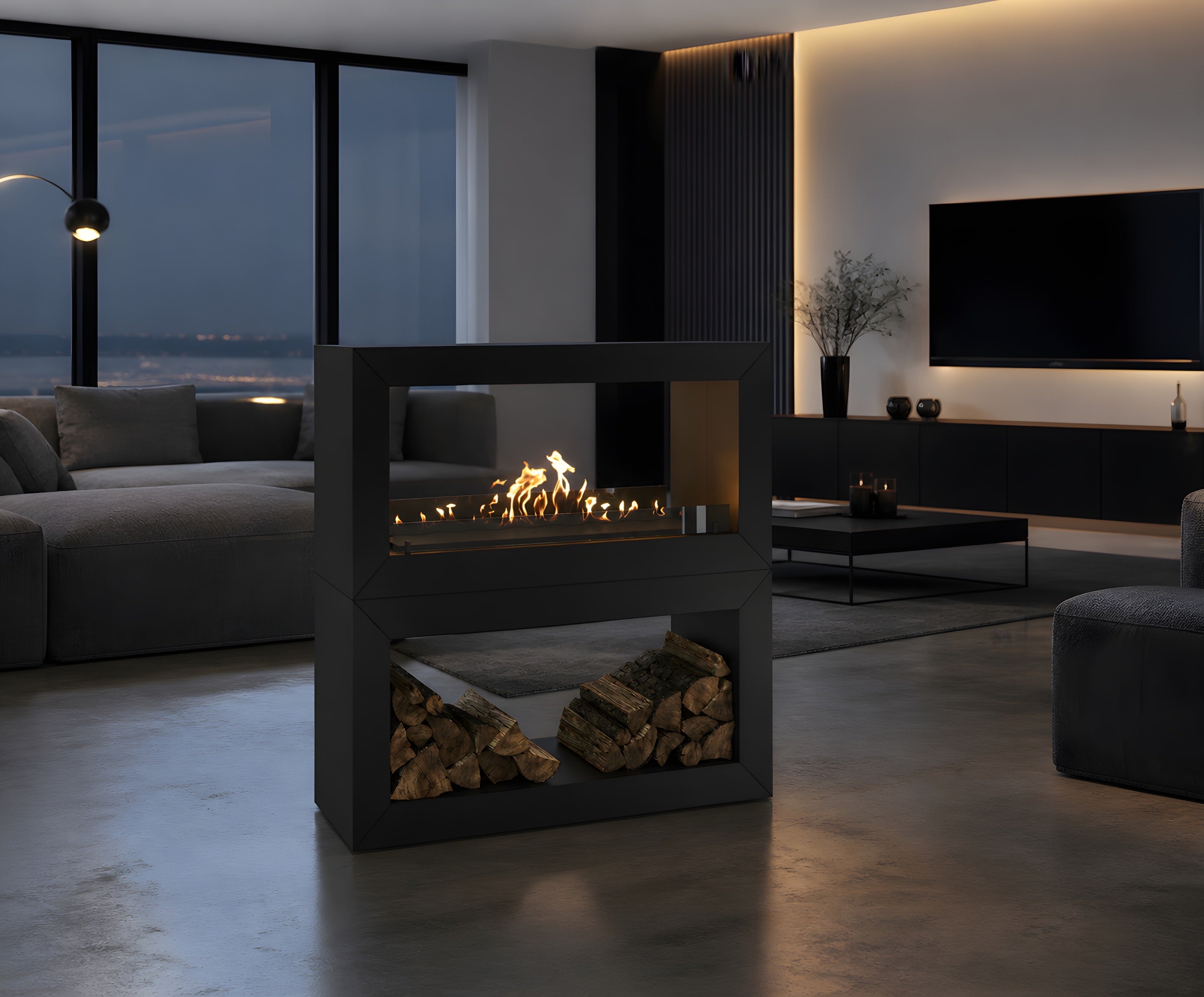 Image of Home Room Divider See-through Fireplace 120 cm