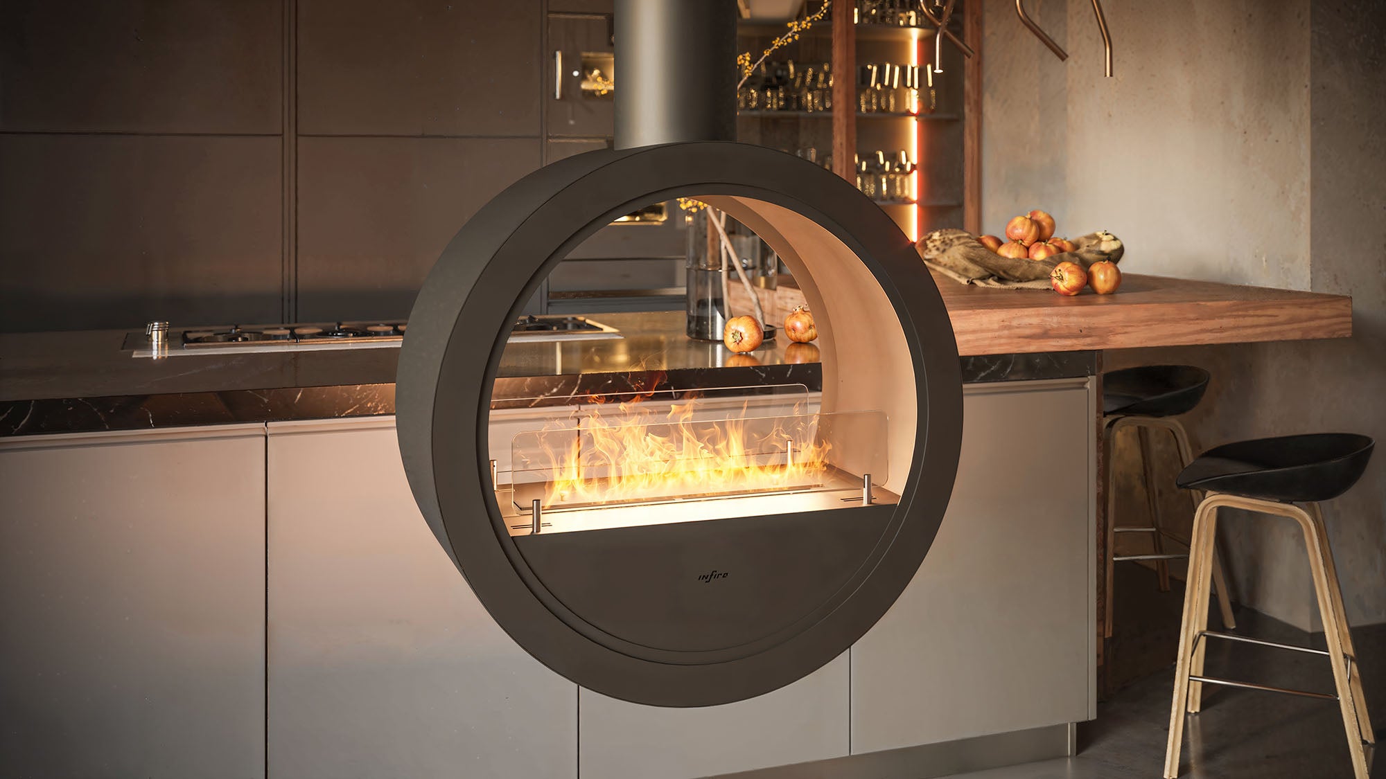 Image of Incyrcle Black Bio Ethanol Ceiling Fireplace D70 cm