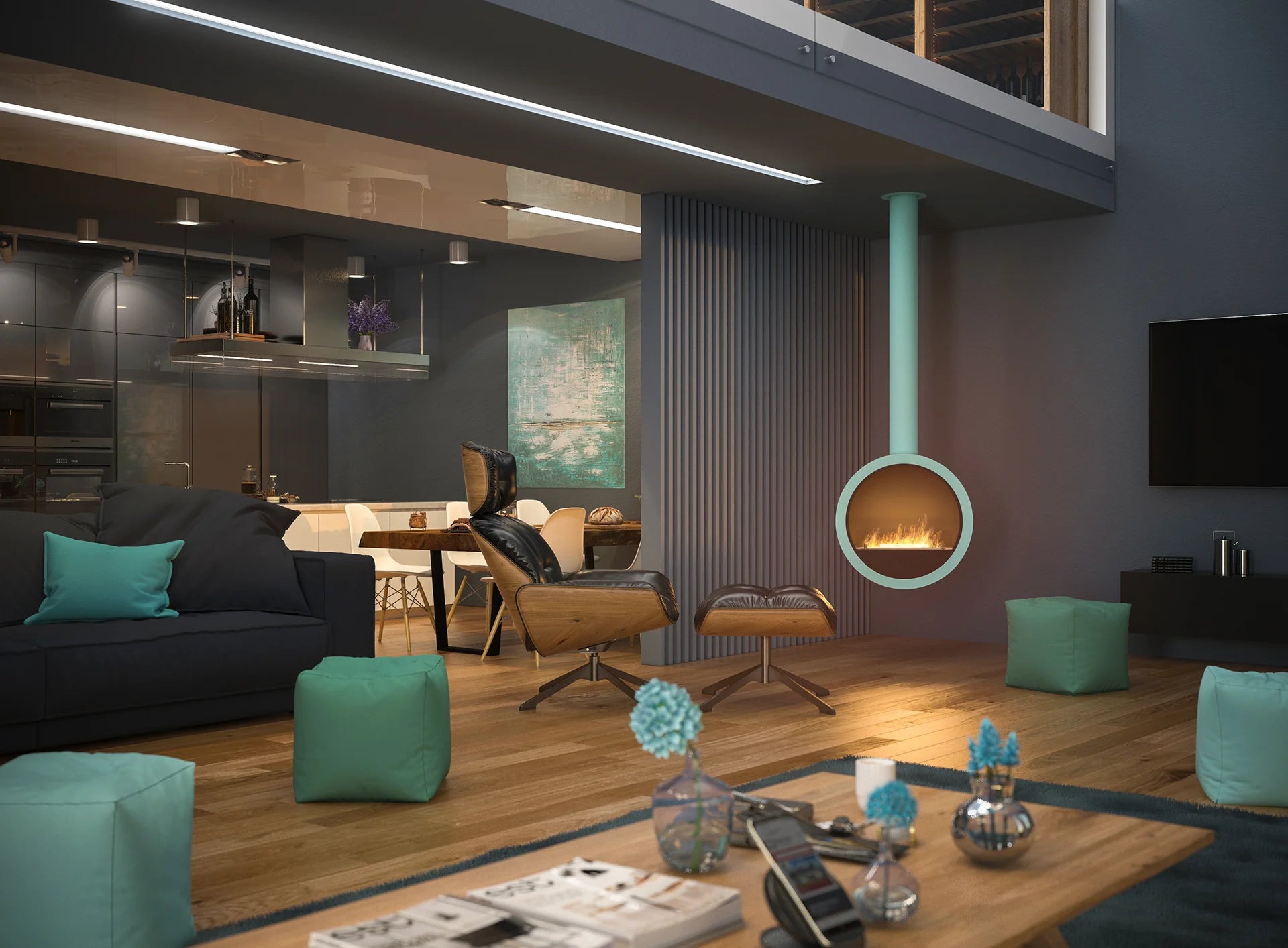 Image of Incyrcle Blue Bio Ethanol Ceiling Fireplace D70 cm