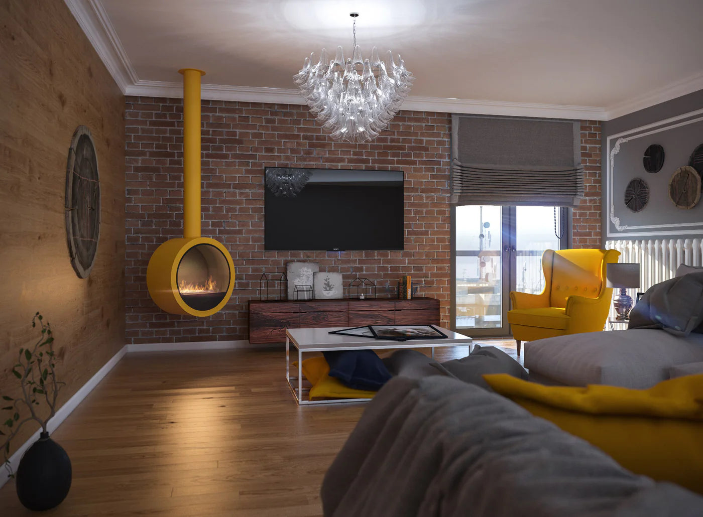Image of Incyrcle Yellow Bio Ethanol Ceiling Fireplace D70 cm