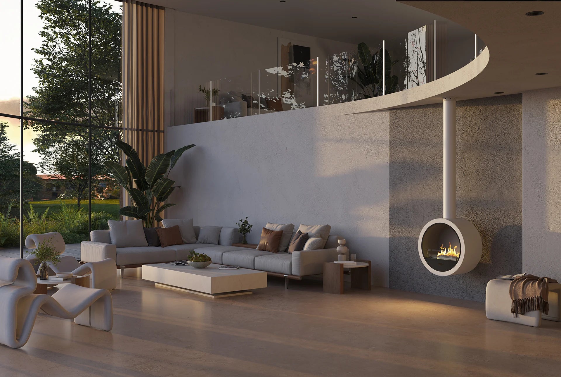 Incyrcle White Bio Ethanol Ceiling Fireplace D70 cm