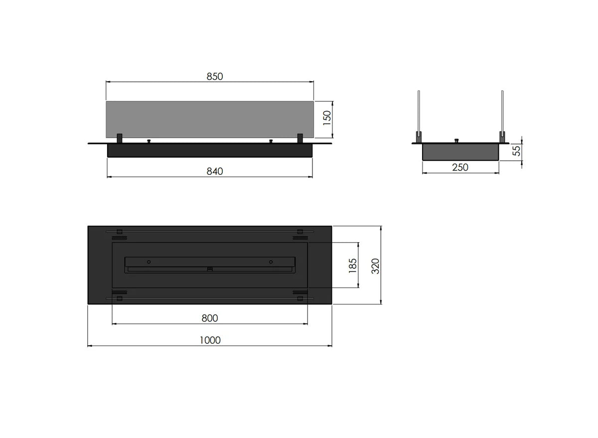 Insert Black Bio Ethanol Burner Insert 1000 mm