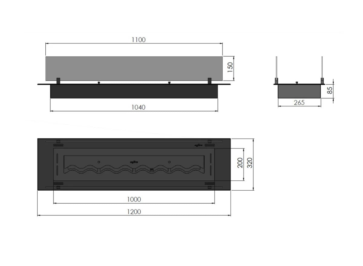 Insert Black Bio Ethanol Burner Insert 1200 mm