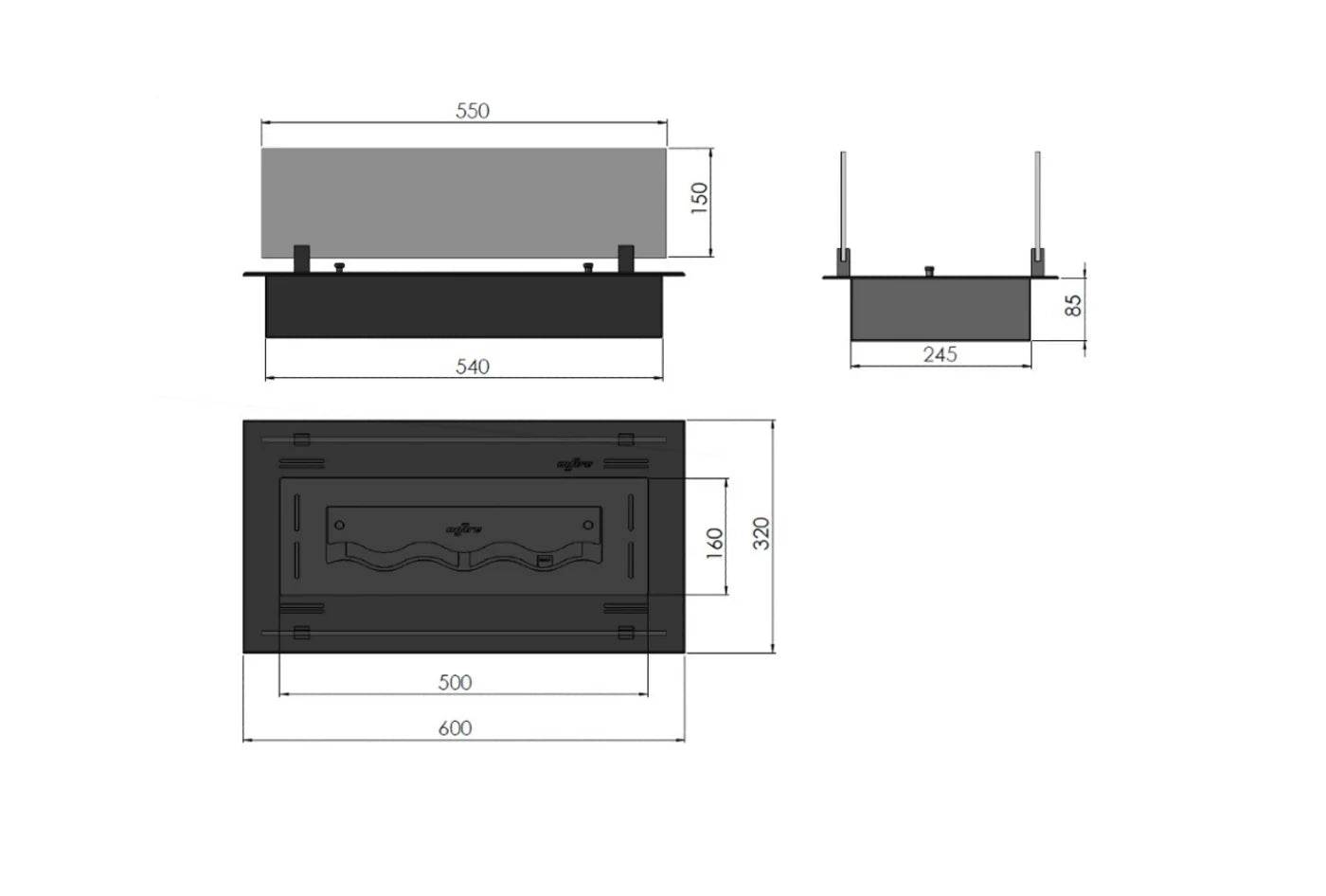 Insert Black Bio Ethanol Burner Insert 600 mm