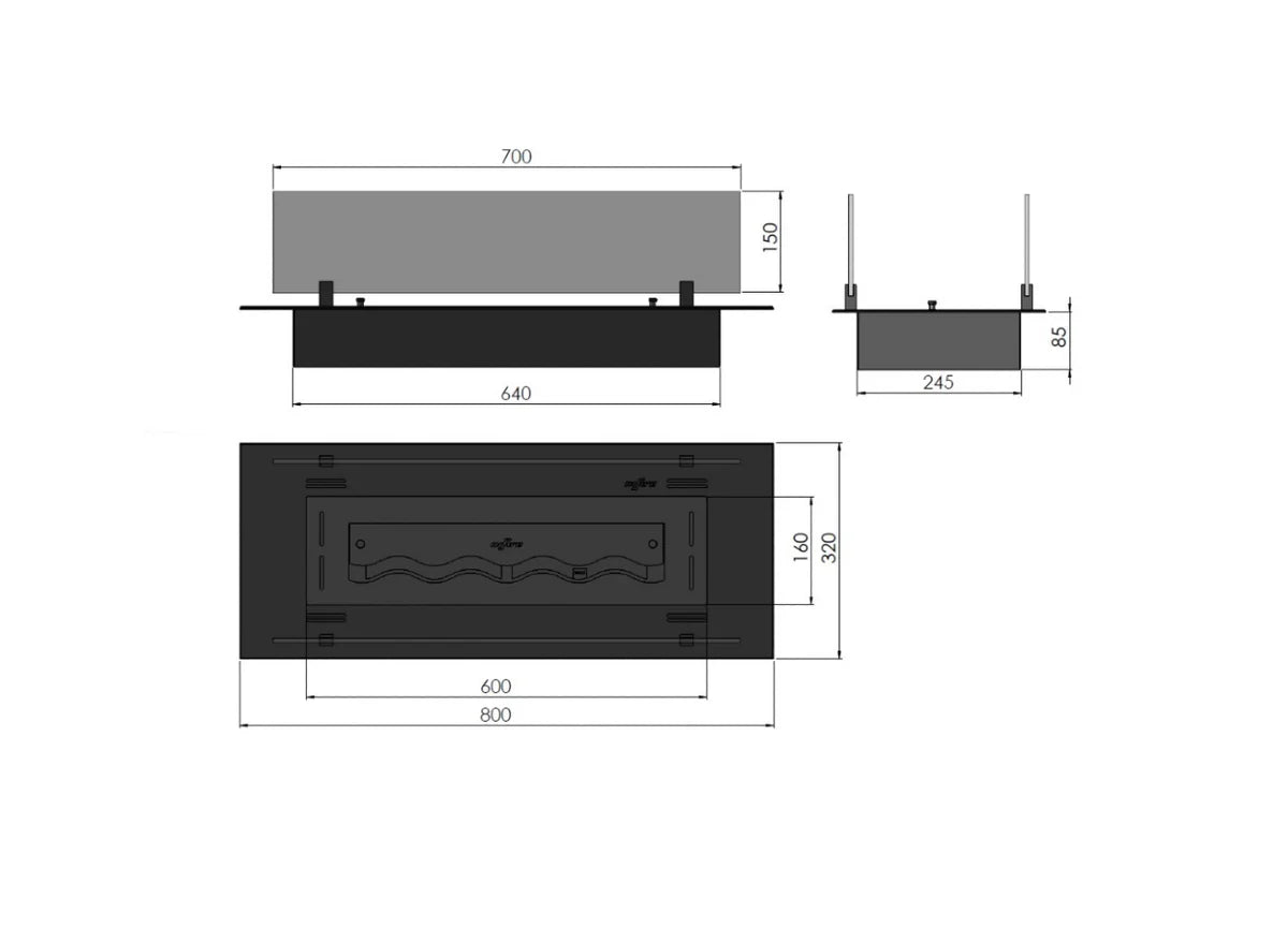 Insert Black Bio Ethanol Burner Insert 800 mm