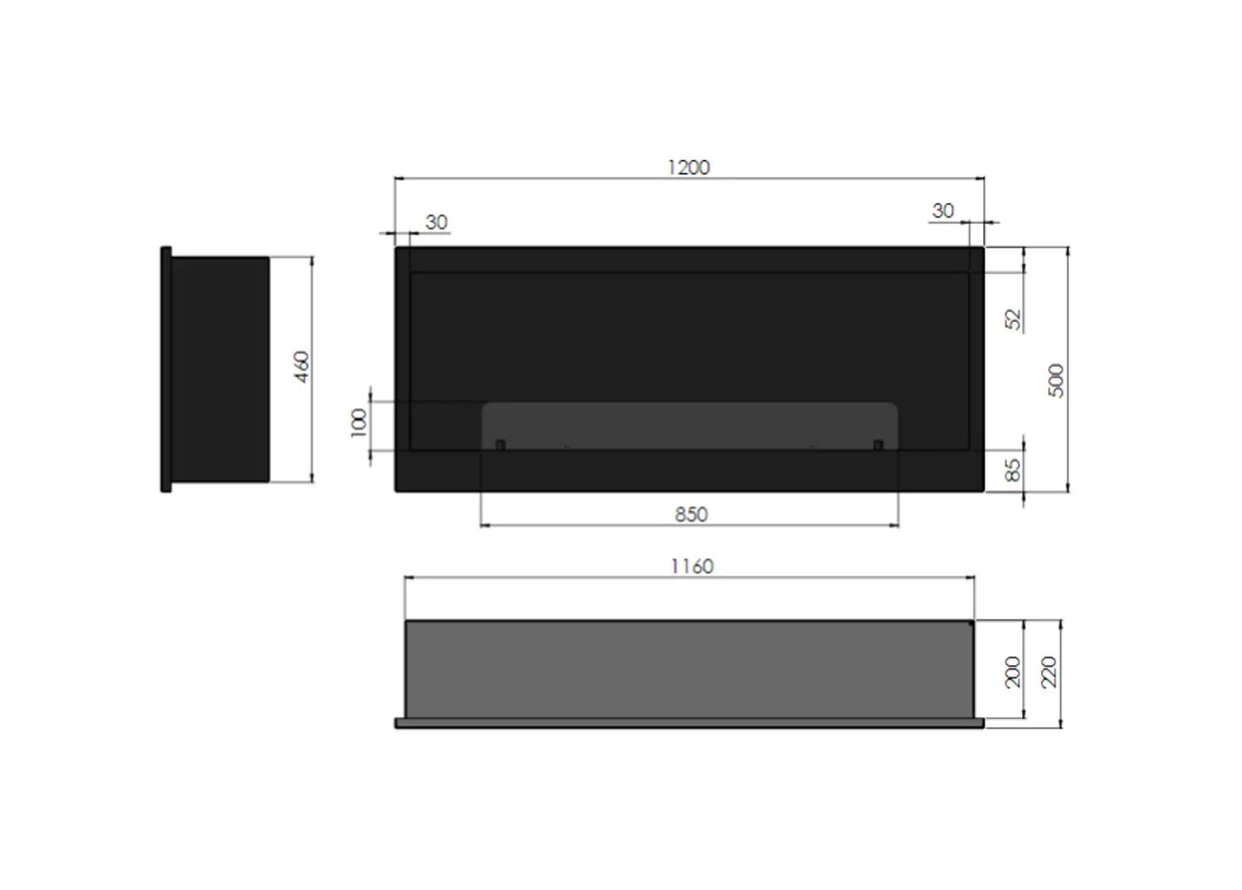 Inside Bio Ethanol Built-in Fireplace 120 cm