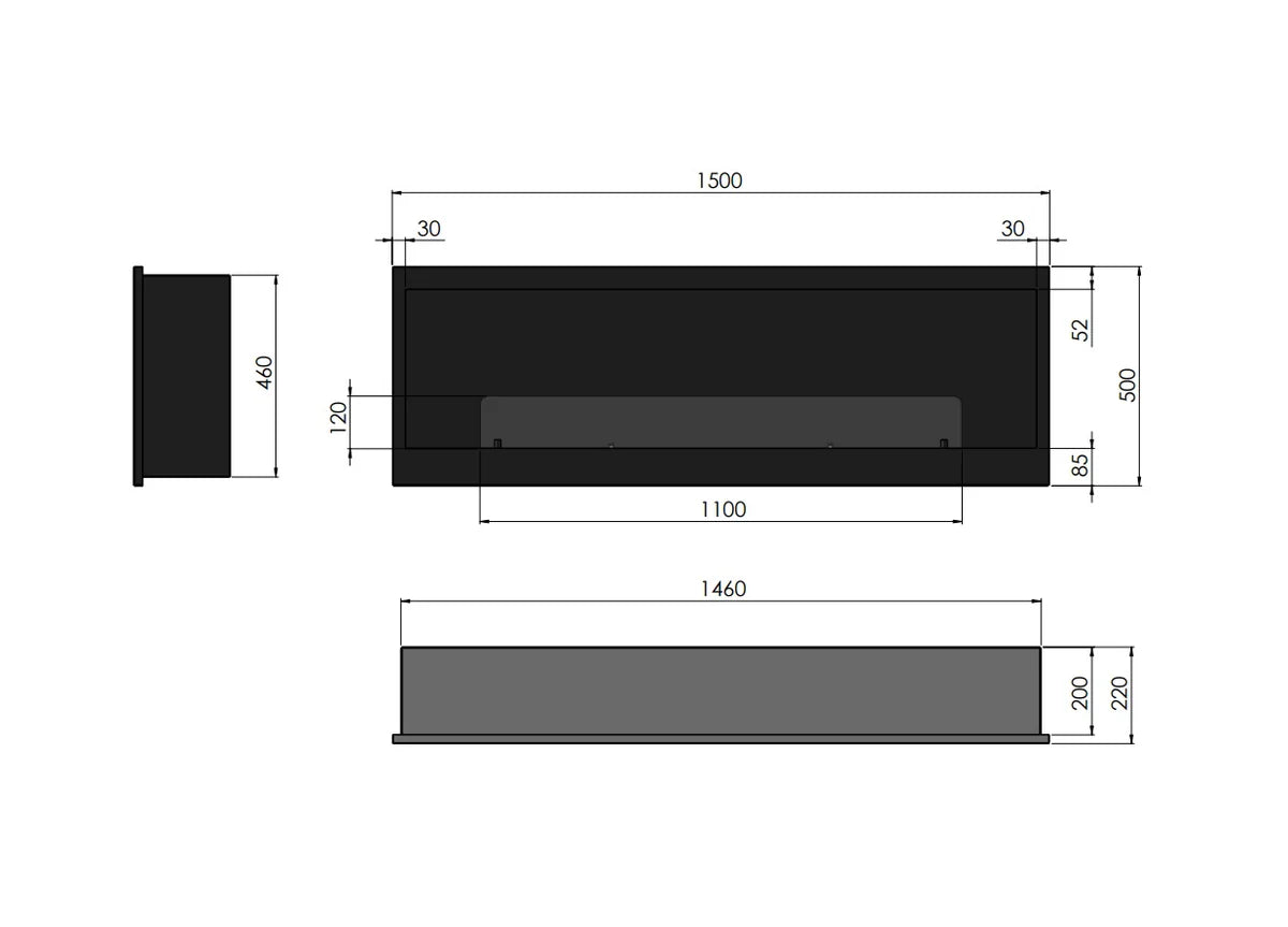 Inside Bio Ethanol Built-in Fireplace 150 cm