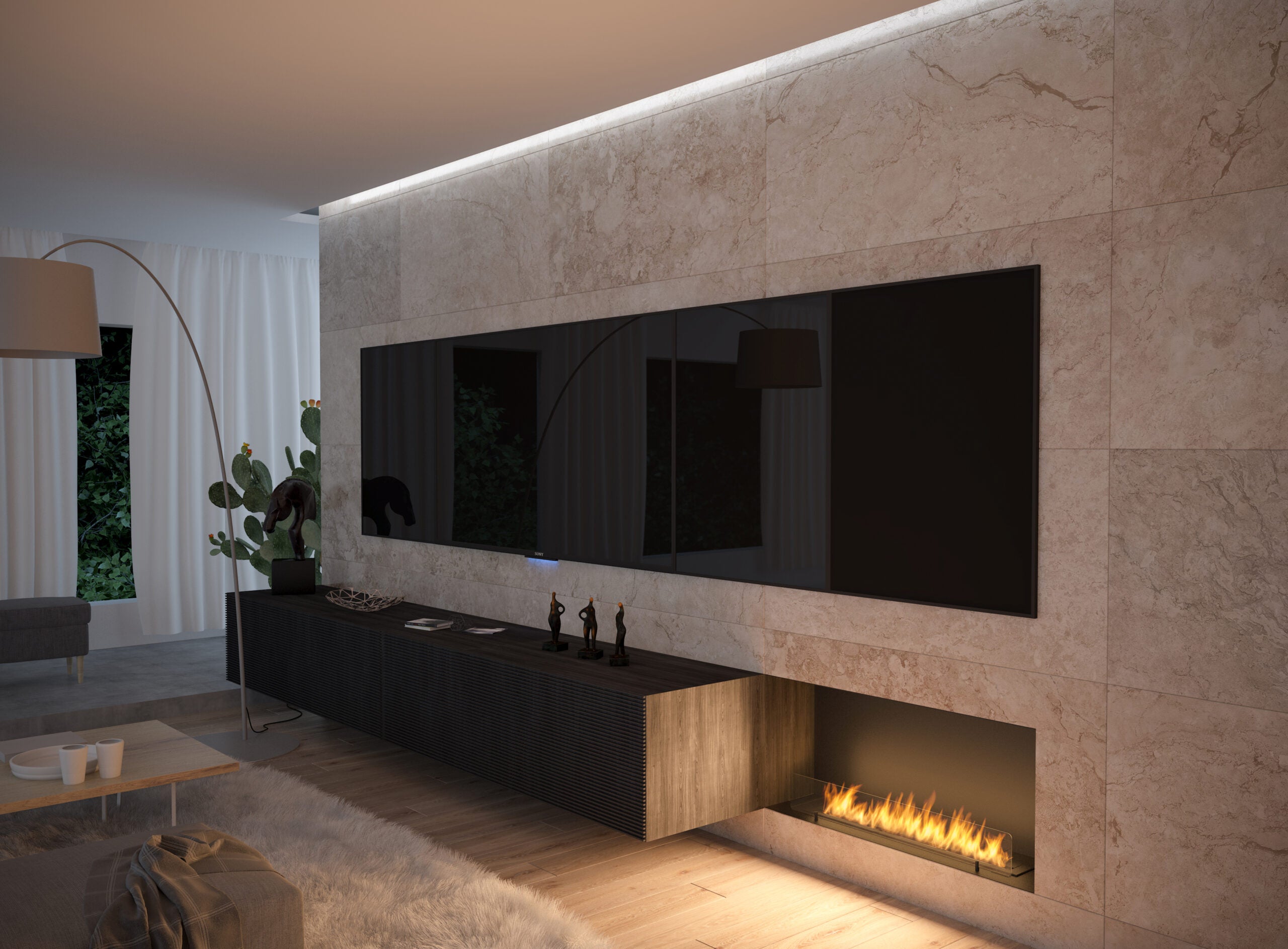 Inside Three-sided Built-in Fireplace 110 cm