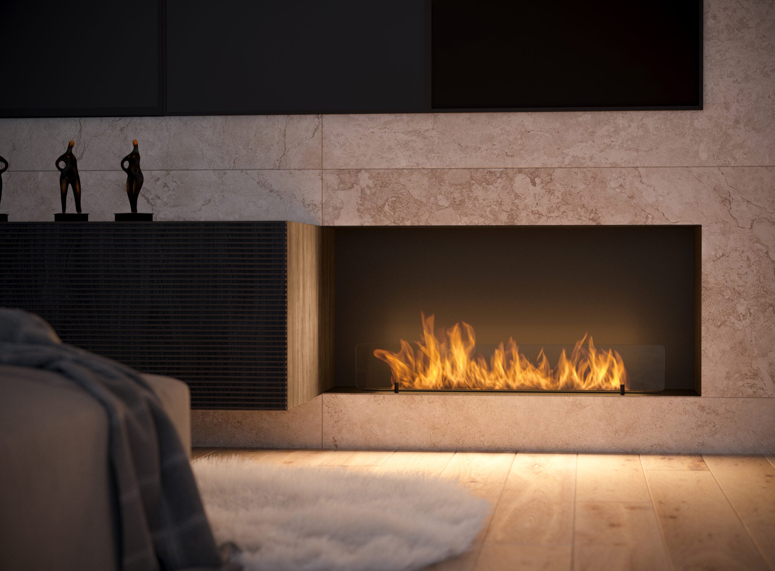 Inside Three-sided Built-in Fireplace 110 cm