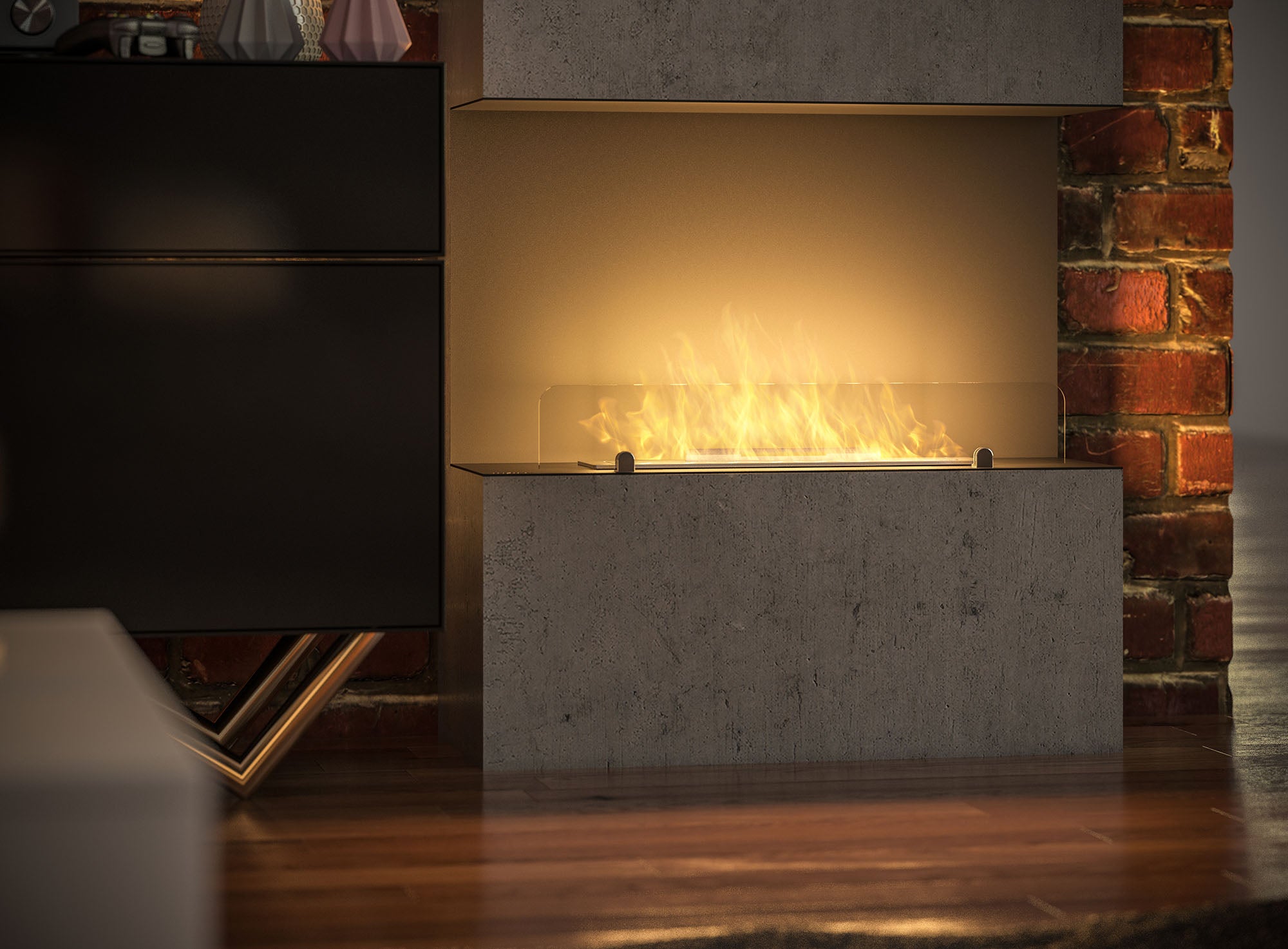 Inside Three-sided Built-in Fireplace 70 cm