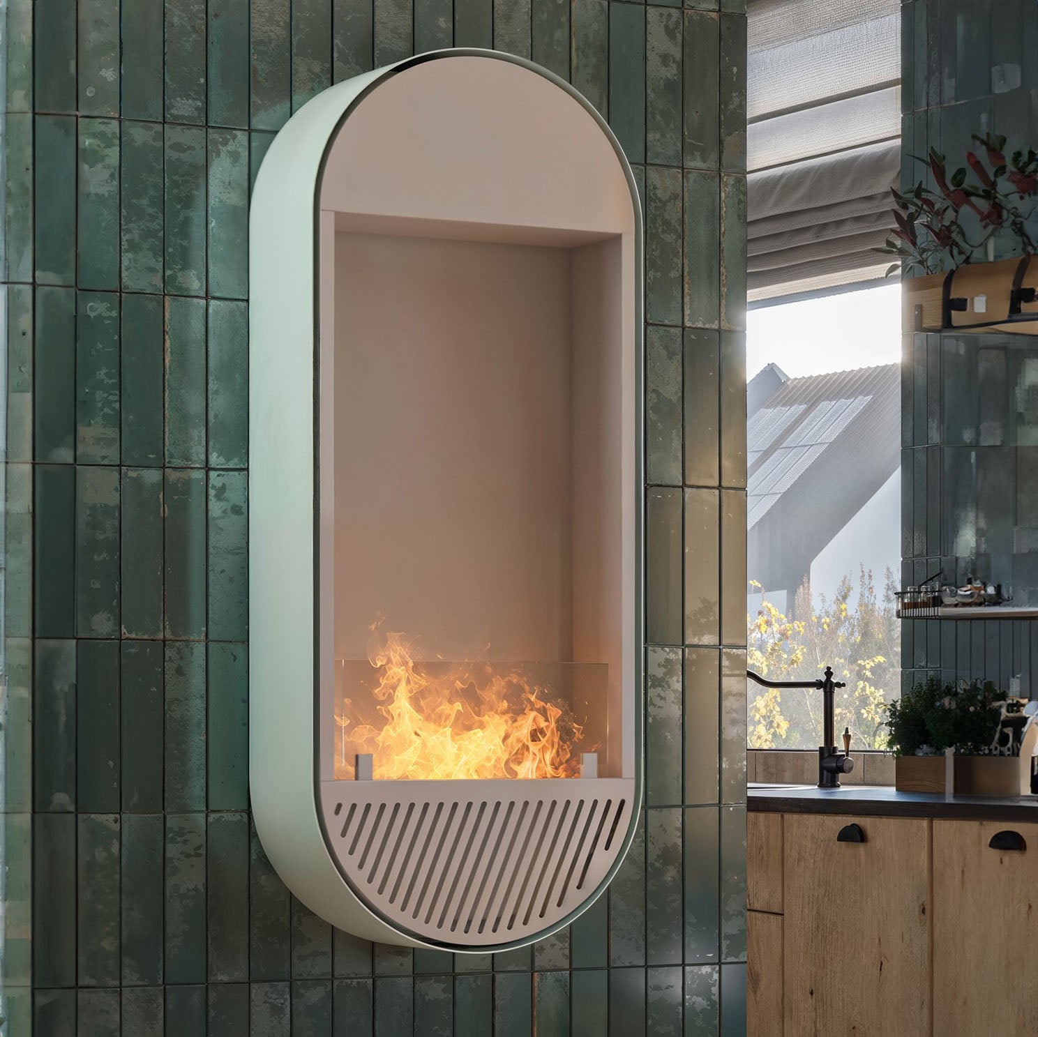 Incyrcle Slim Vertical Wall Mounting Fireplace White H72 cm