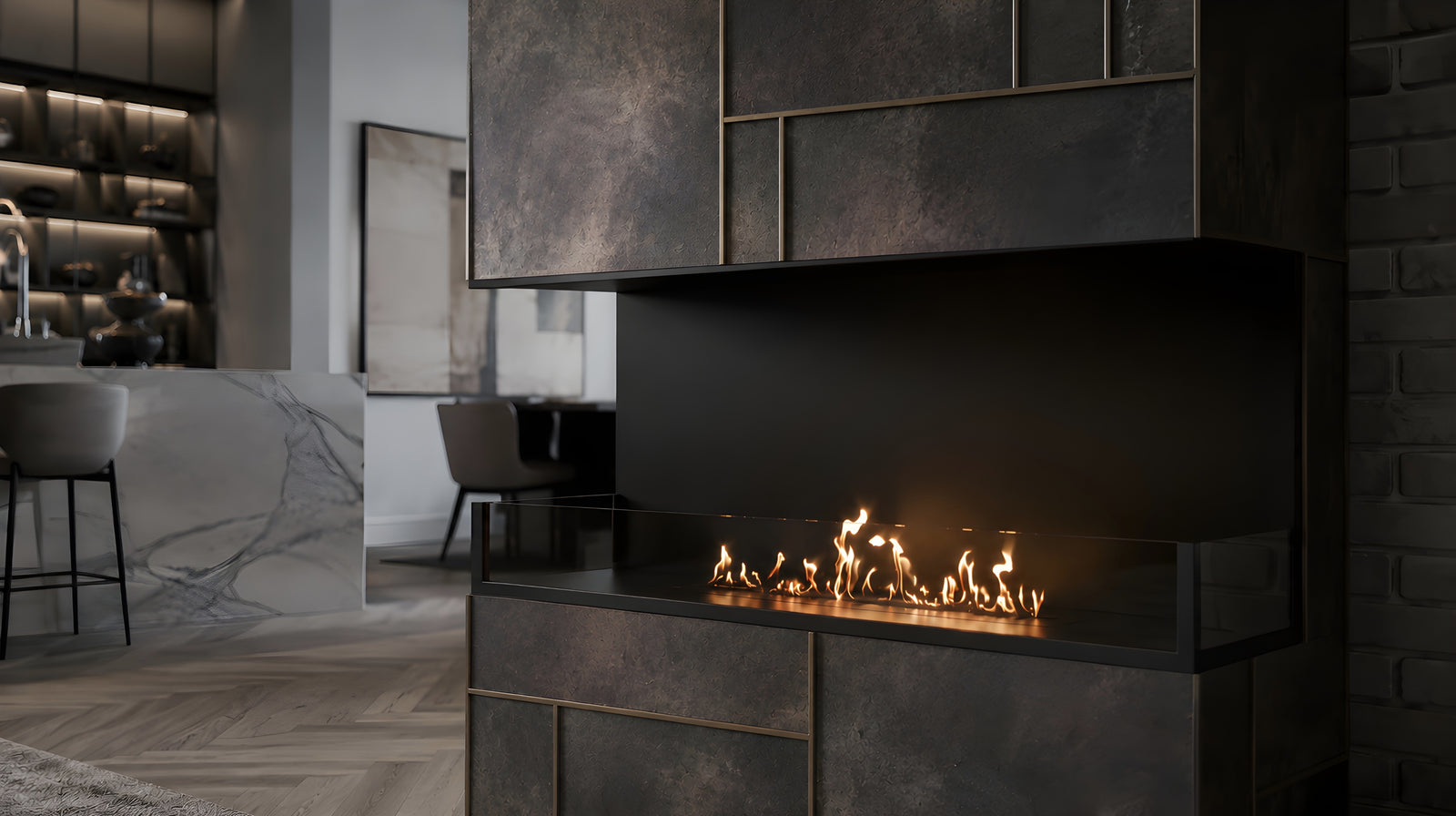 Made Three-sided built-in fireplace 100 cm