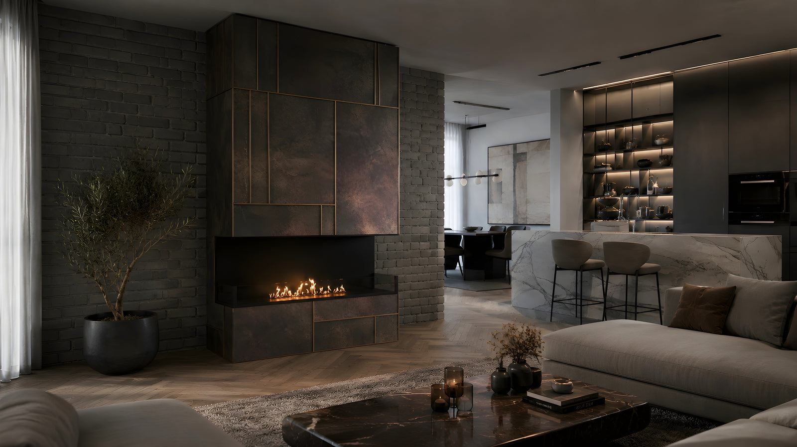 Made Three-sided built-in fireplace 100 cm