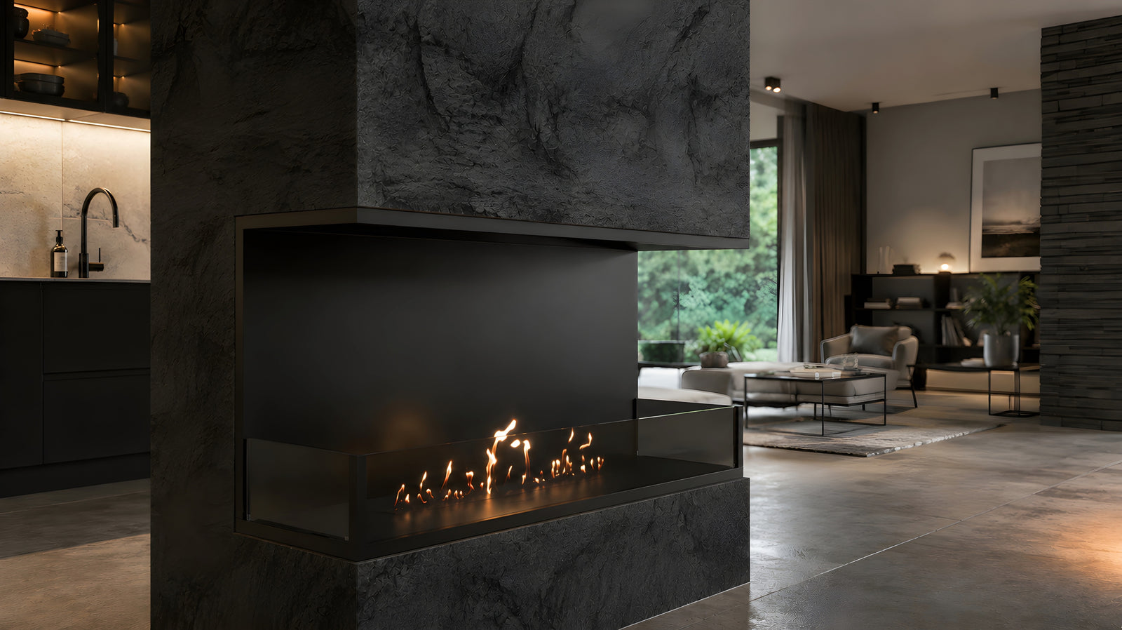 Made Three-sided built-in fireplace 110 cm