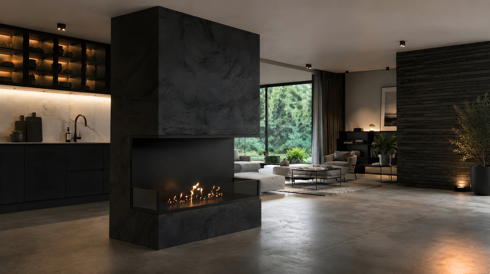 Made Three-sided built-in fireplace 110 cm