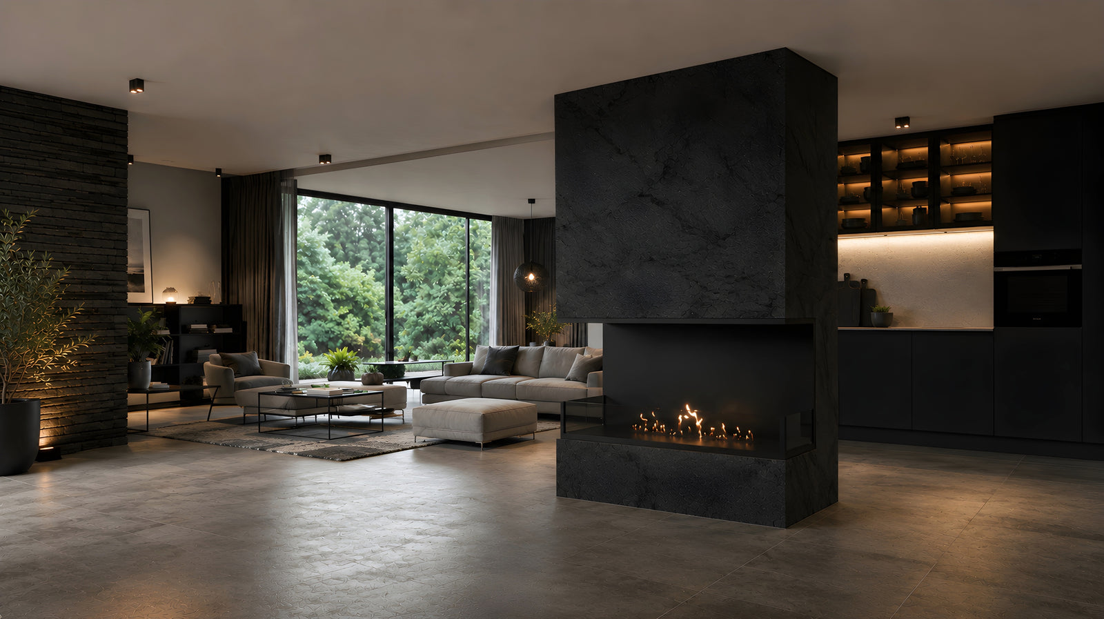 Made Three-sided built-in fireplace 110 cm