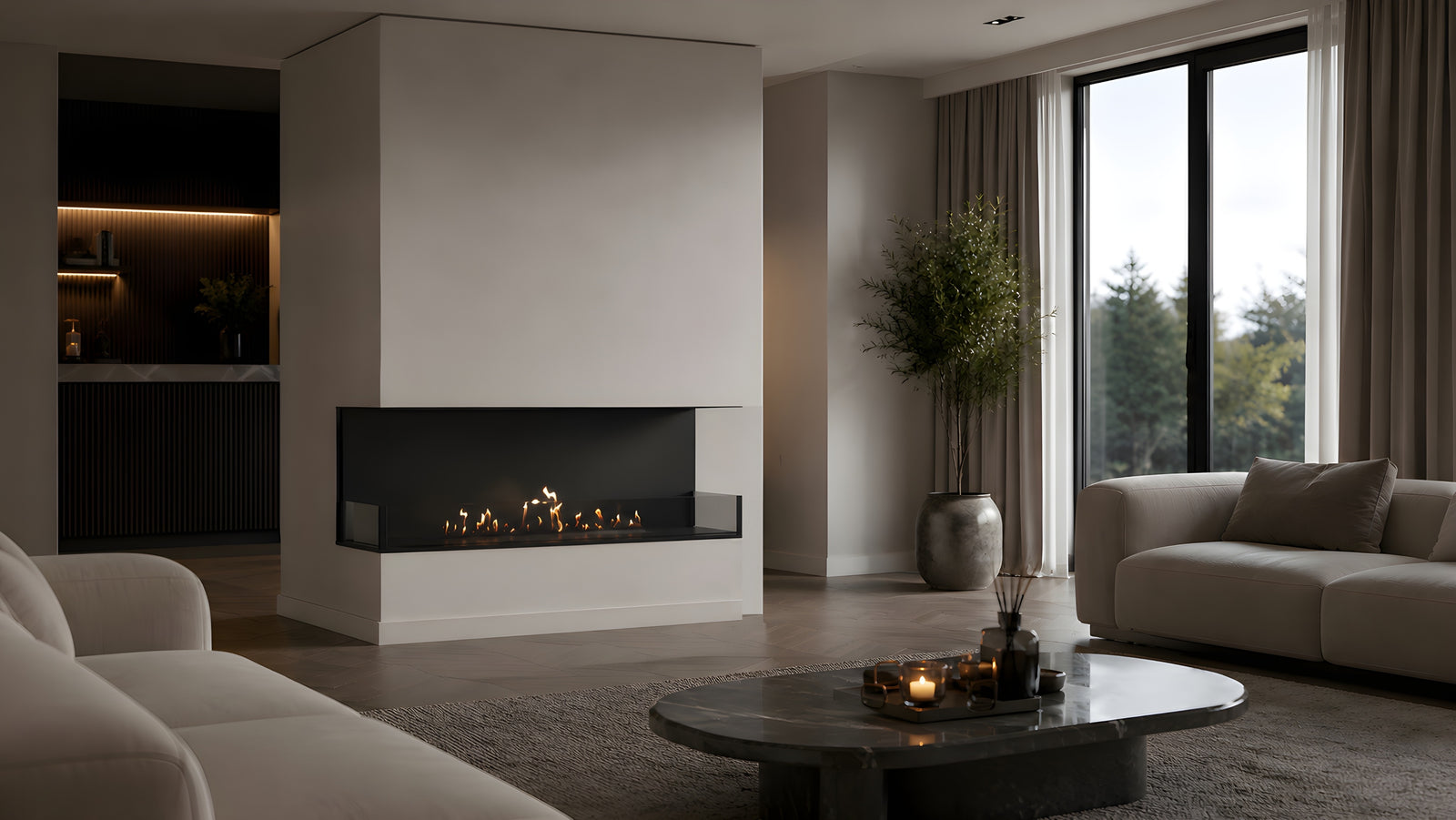 Made Three-sided built-in fireplace 130 cm