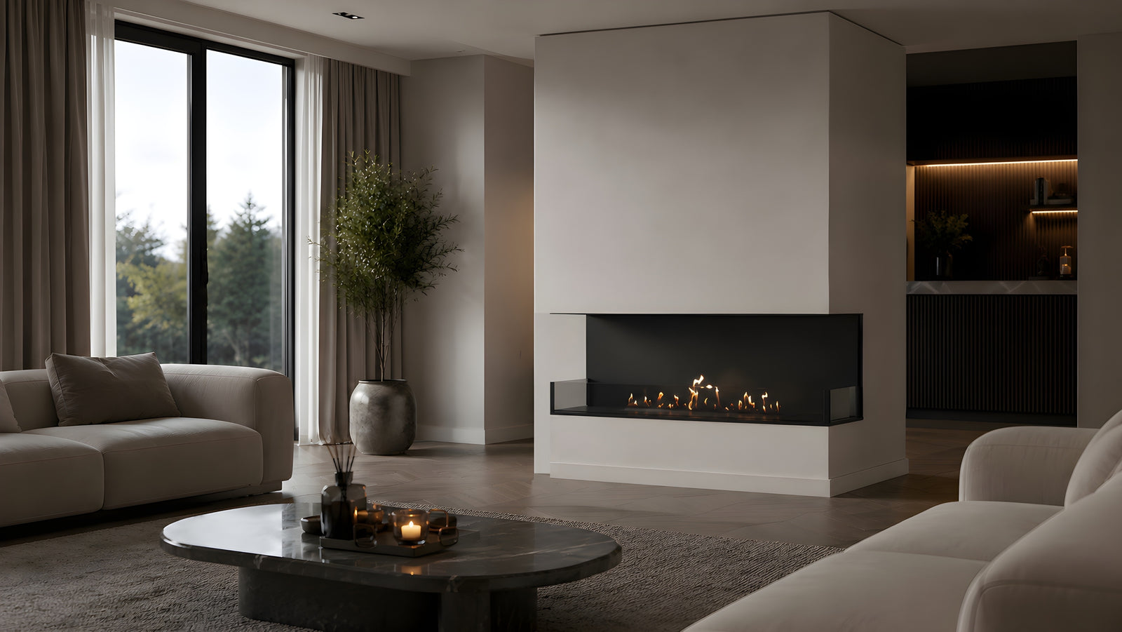 Made Three-sided built-in fireplace 130 cm