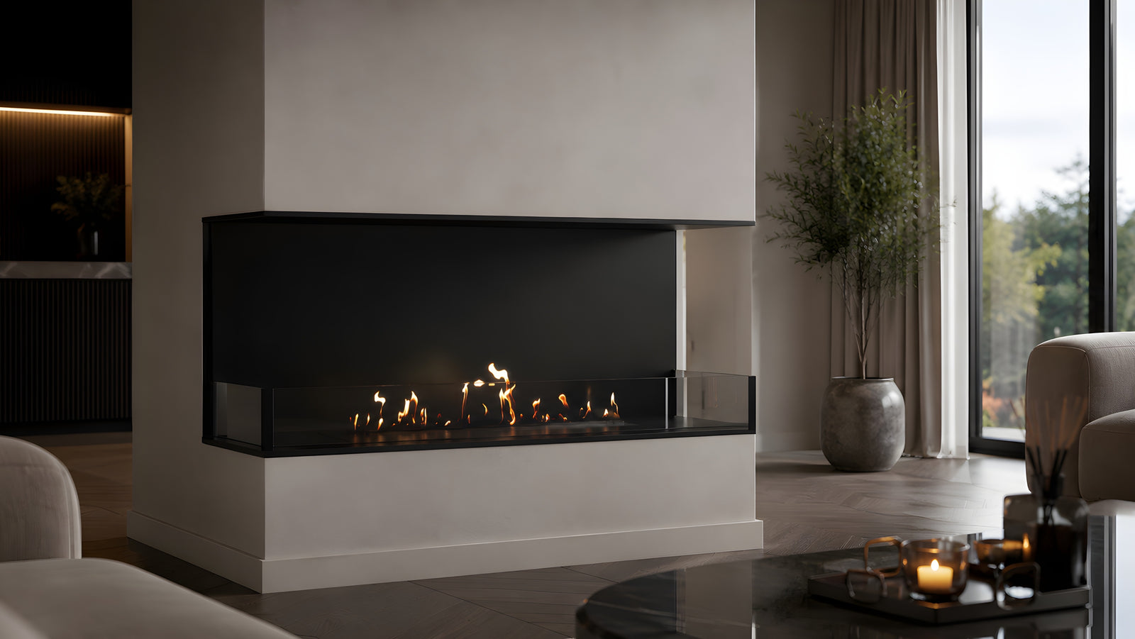 Made Three-sided built-in fireplace 130 cm