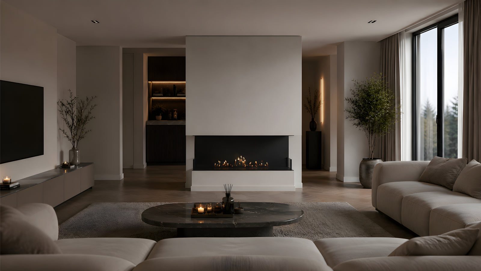 Made Three-sided built-in fireplace 130 cm