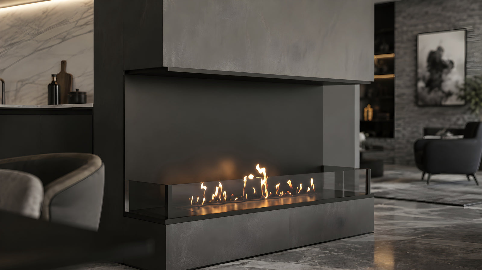 Made Three-sided built-in fireplace 140 cm