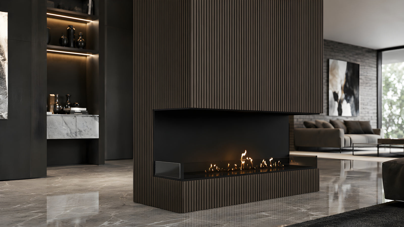 Made Three-sided built-in fireplace 180 cm