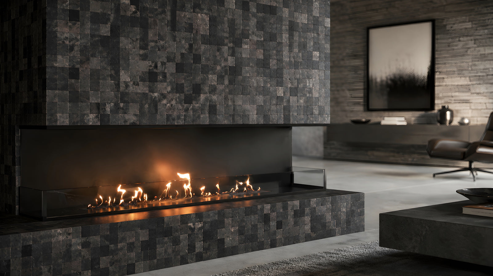 Made Three-sided built-in fireplace 190 cm