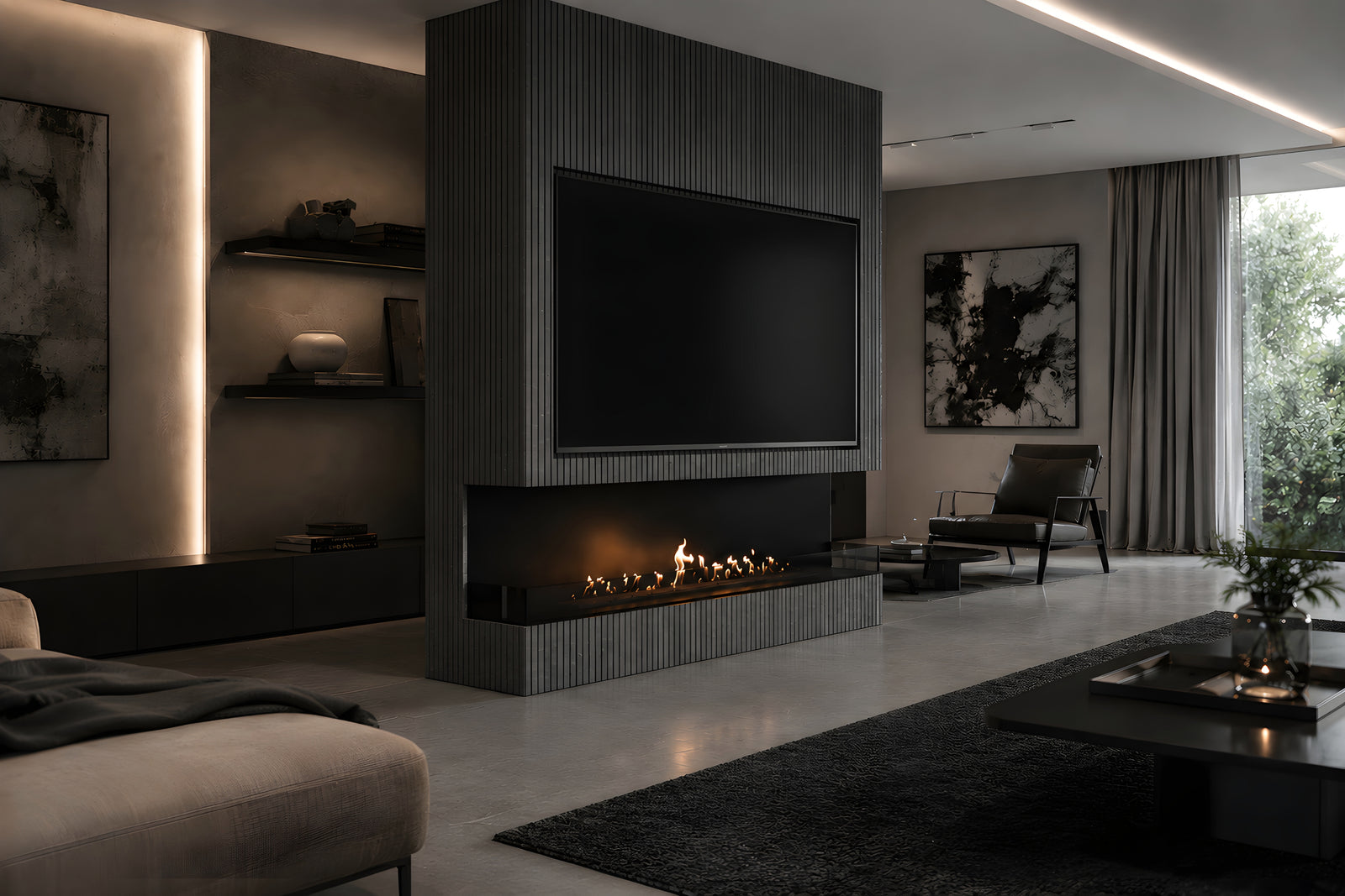 Made Three-sided built-in fireplace 200 cm