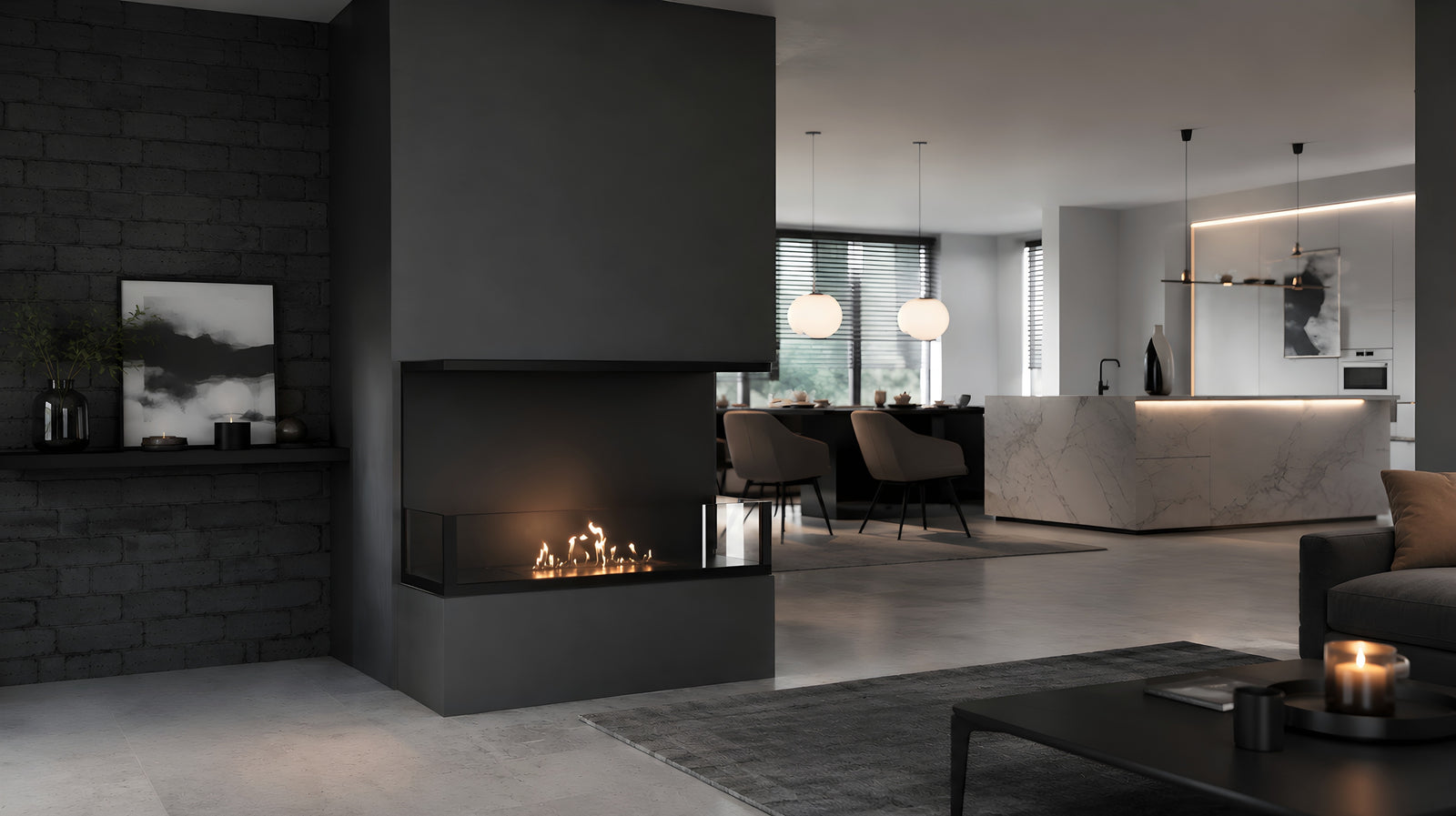 Made Three-sided built-in fireplace 60 cm