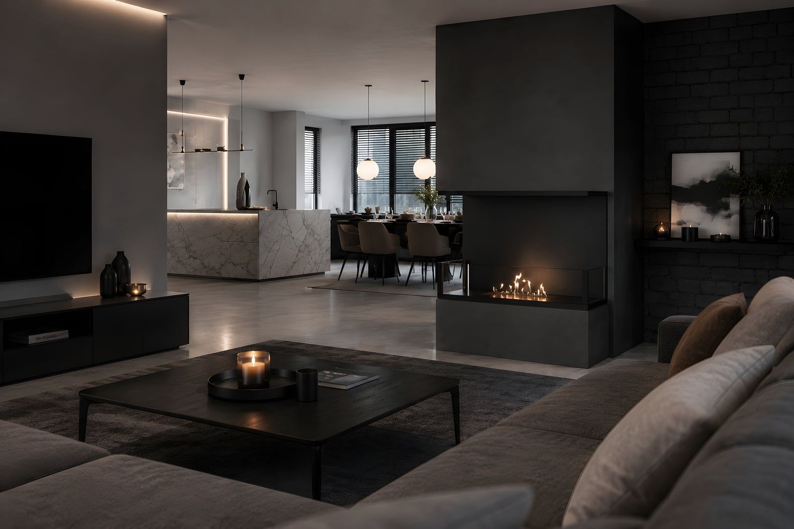 Made Three-sided built-in fireplace 60 cm