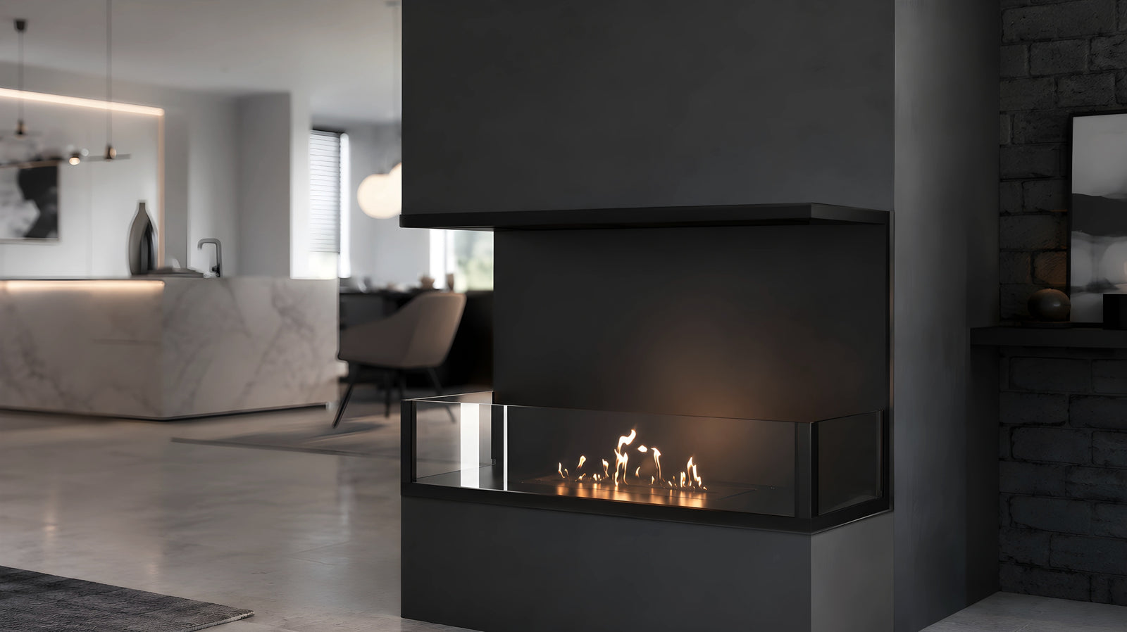 Made Three-sided built-in fireplace 60 cm