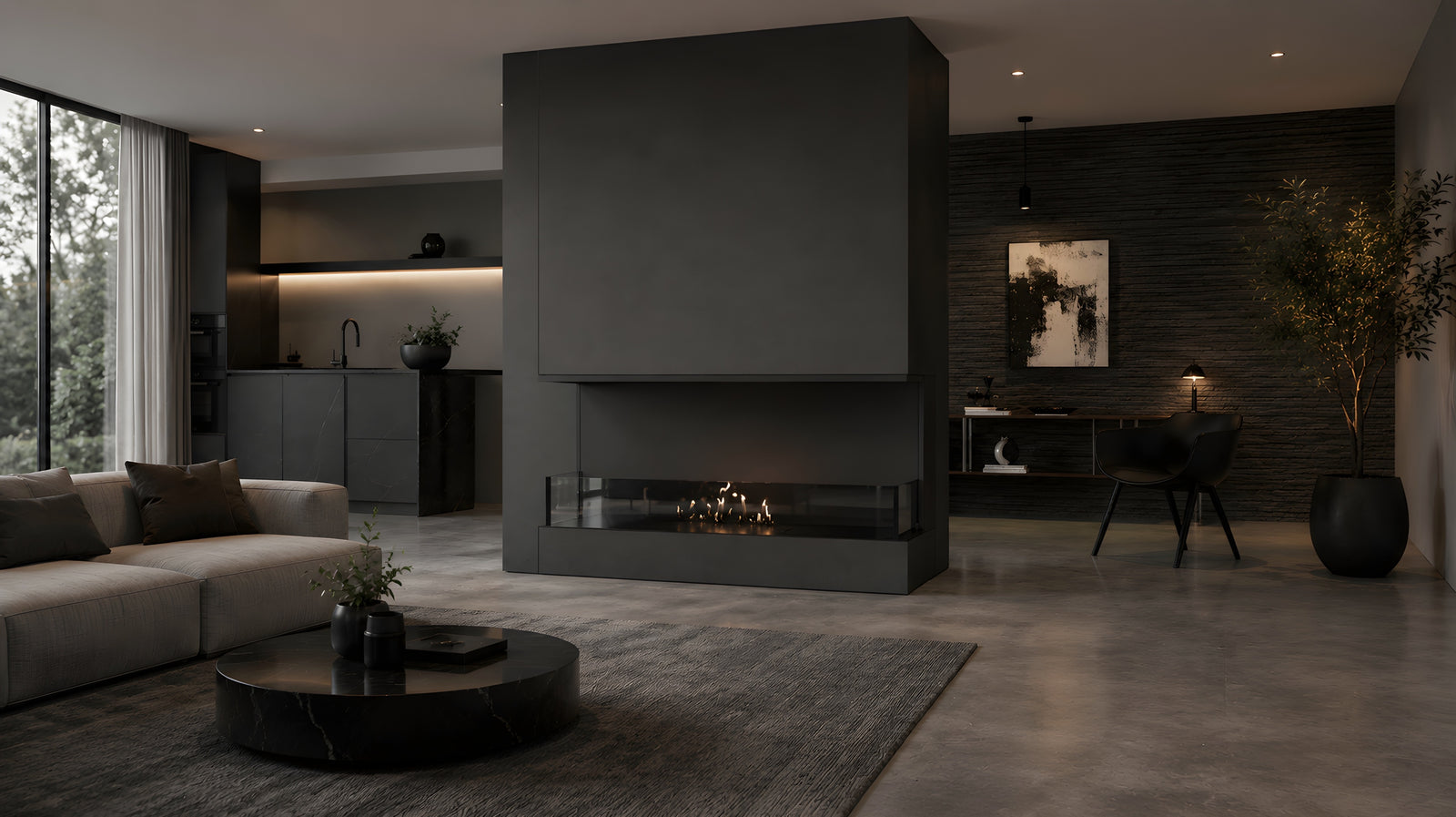 Made Three-sided built-in fireplace 70 cm